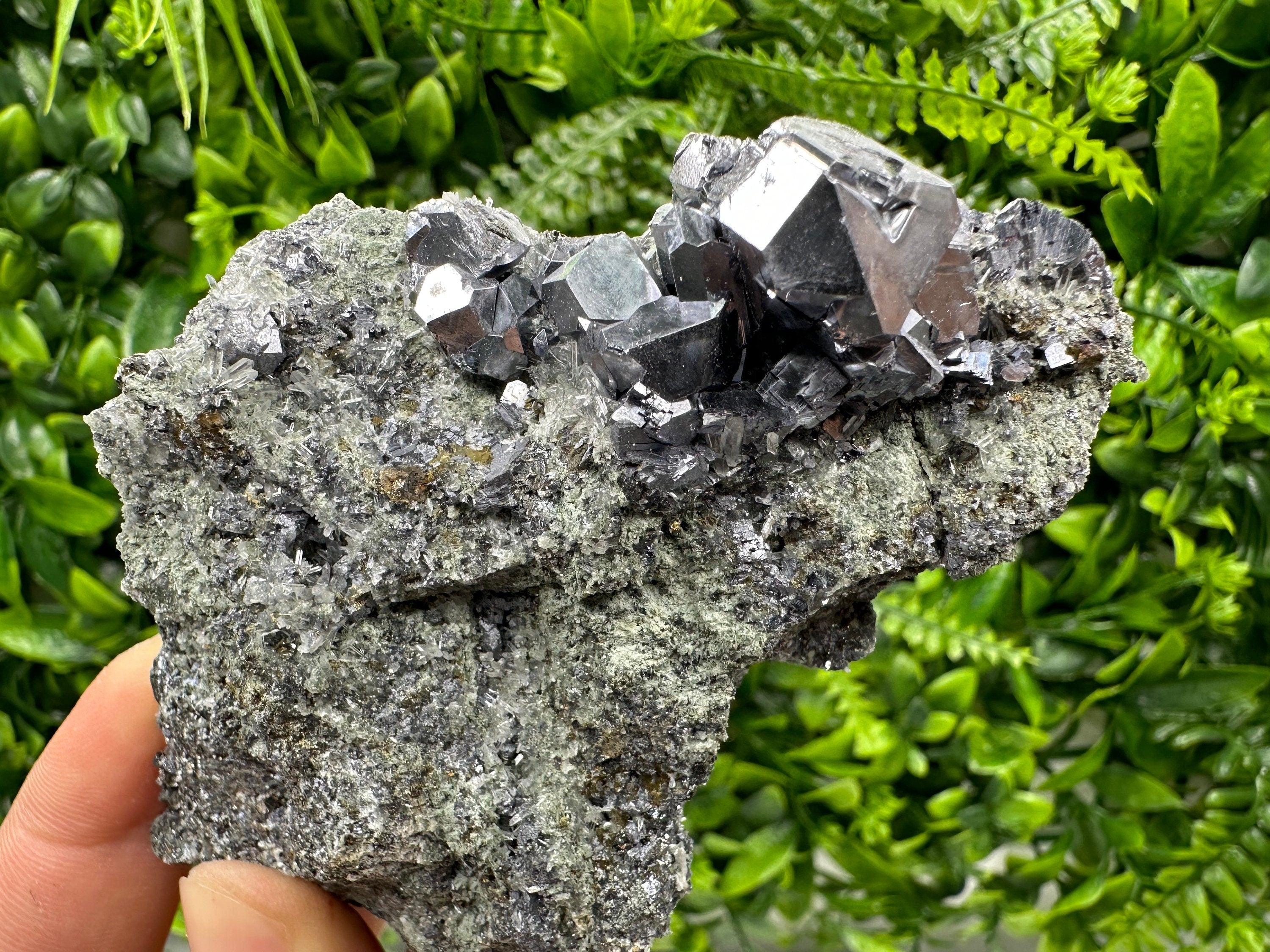 Shiny Galena on Matrix: Borieva Mine Crystal Decor