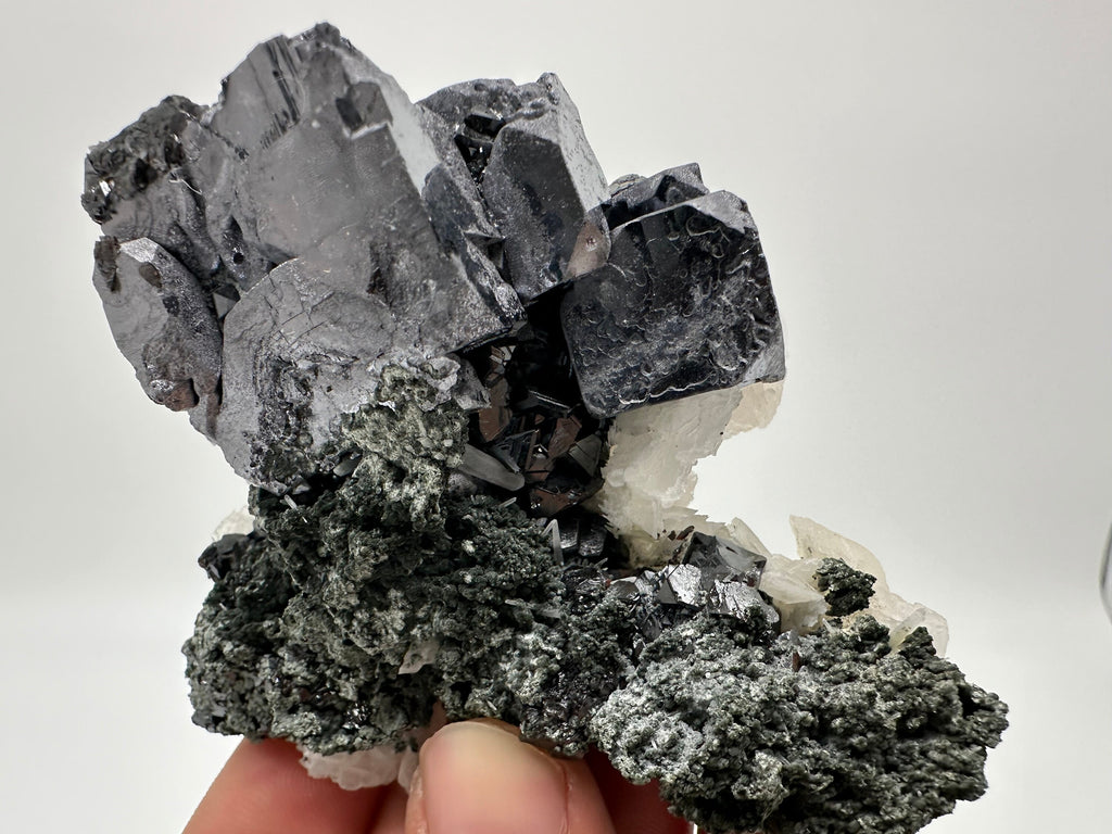 Mirror Galena, Calcite, Sphalerite on Quartz with Chlorite, Borieva Bulgaria