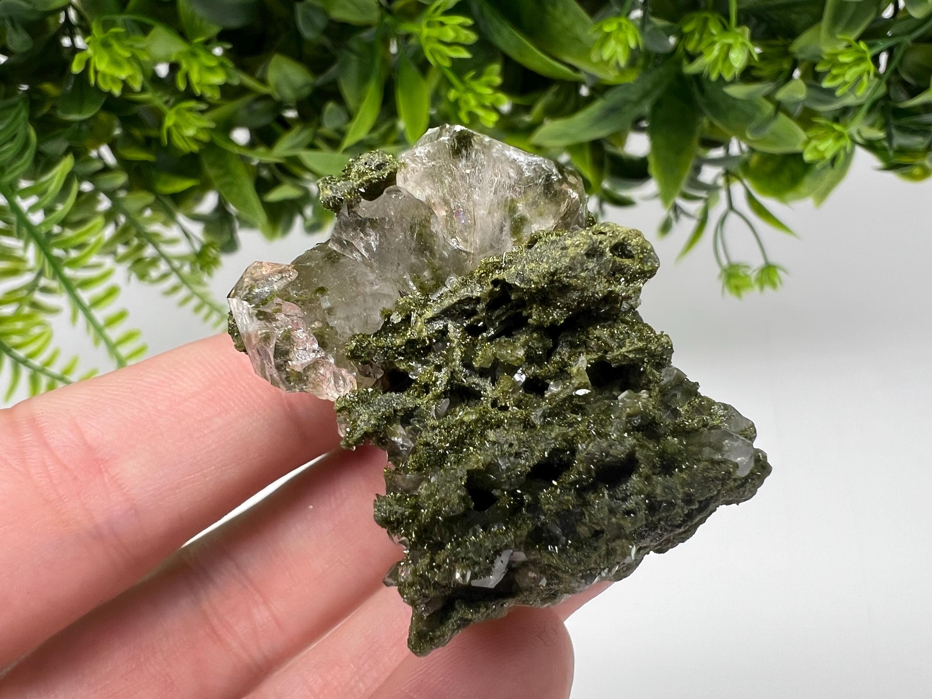 LARGE, Green Epidote with Quartz Crystals - Extremely Sparkly with Rainbows,souvenirs collection stone,gift,decor, Eastern Anatolian, Turkey