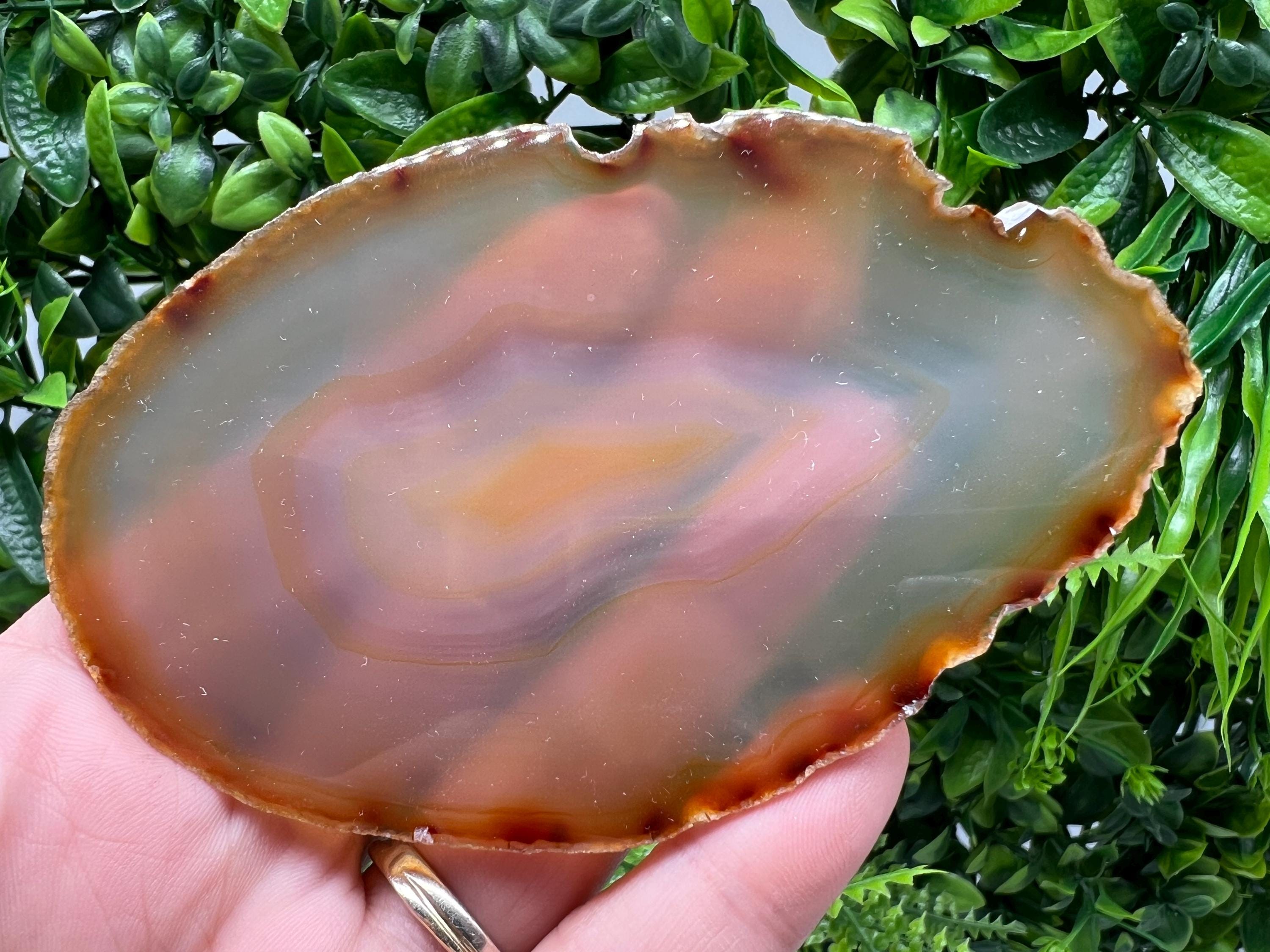 Large Polished Agate Slice: Spiritual Healing Crystal Coaster, 13/7.5 cm