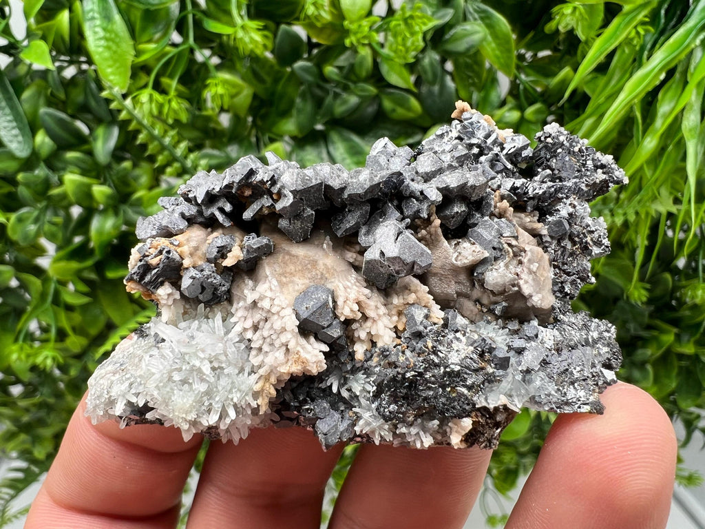 Natural Galena Cluster with Siderite and Quartz, Bulgaria Mineral Specimen