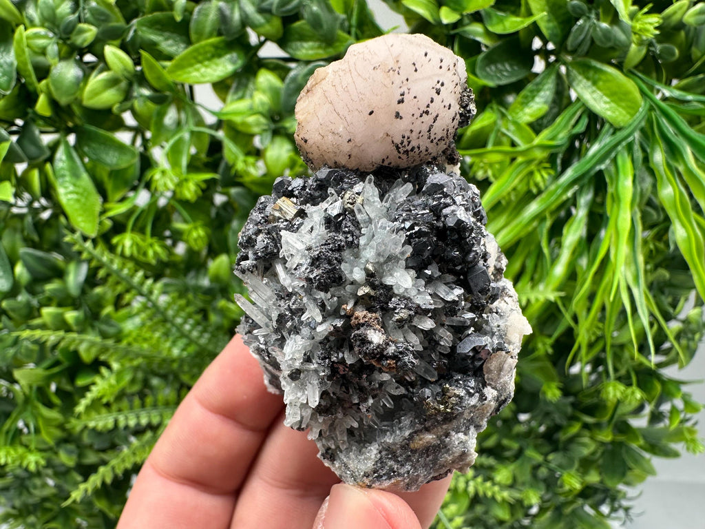 Calcite on Green Quartz: Rare Bulgarian Healing Crystal