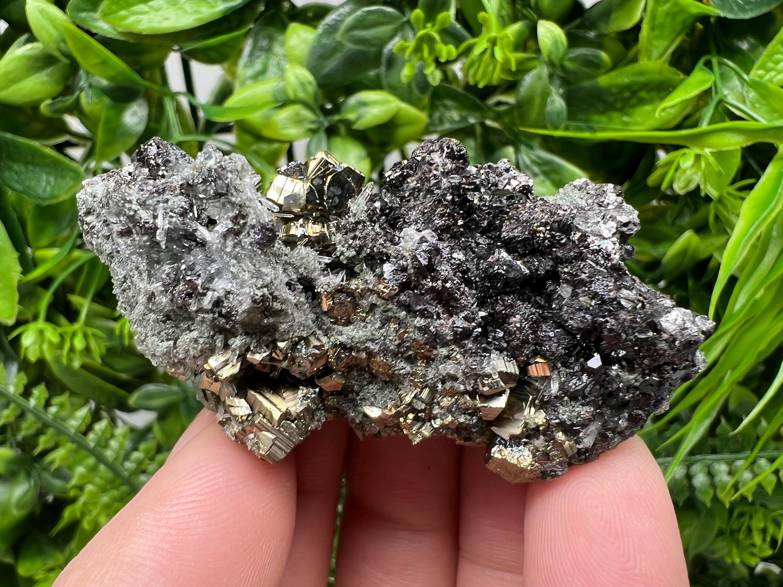 Pyrite on Green Quartz, Bulgaria Mineral Specimen, Home Decor Stone