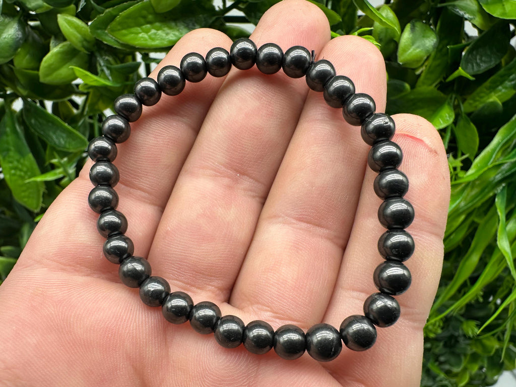 Shungite Bracelet: 6mm Round Gemstone, EMF Protection