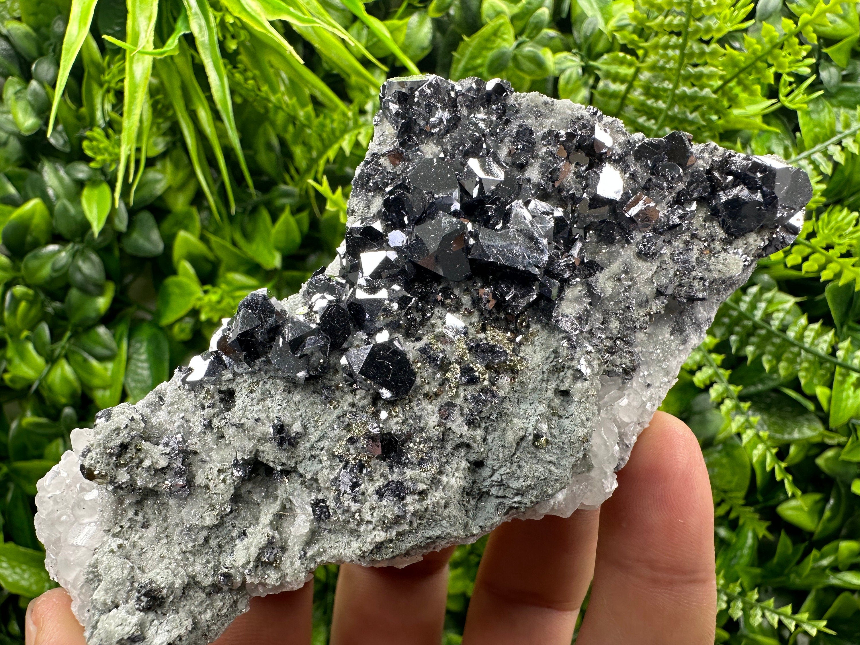 Skeletal Galena on Quartz with Pyrite - Bulgaria Crystal Decor