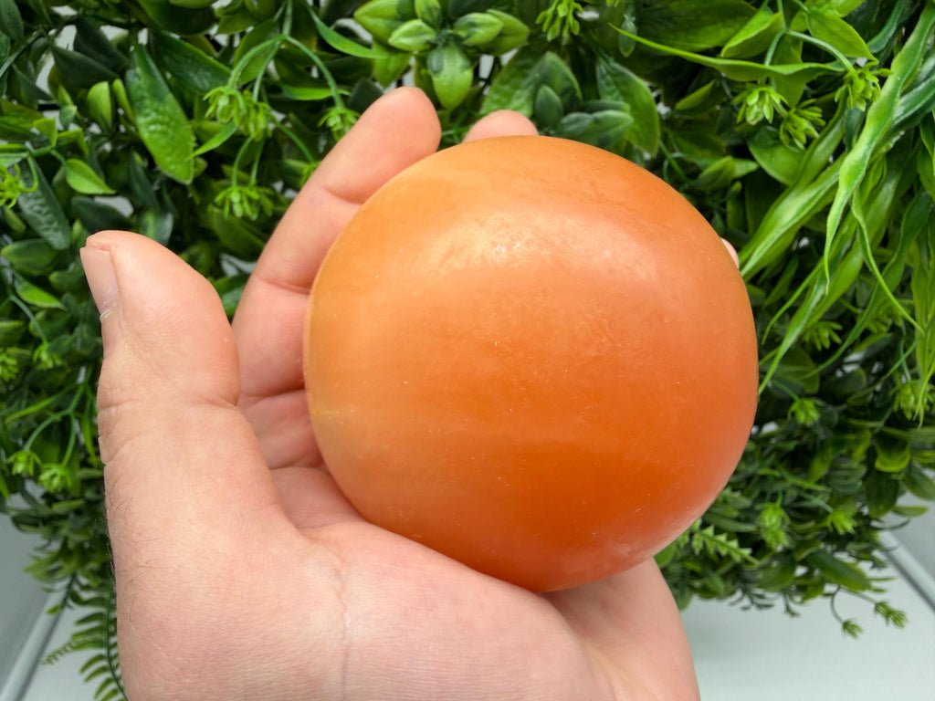 Orange Selenite Sphere – Natural Selenite Crystal Ball – Reiki Healing Crystal – Energy Cleansing Stone – Meditation Crystal Spiritual Decor