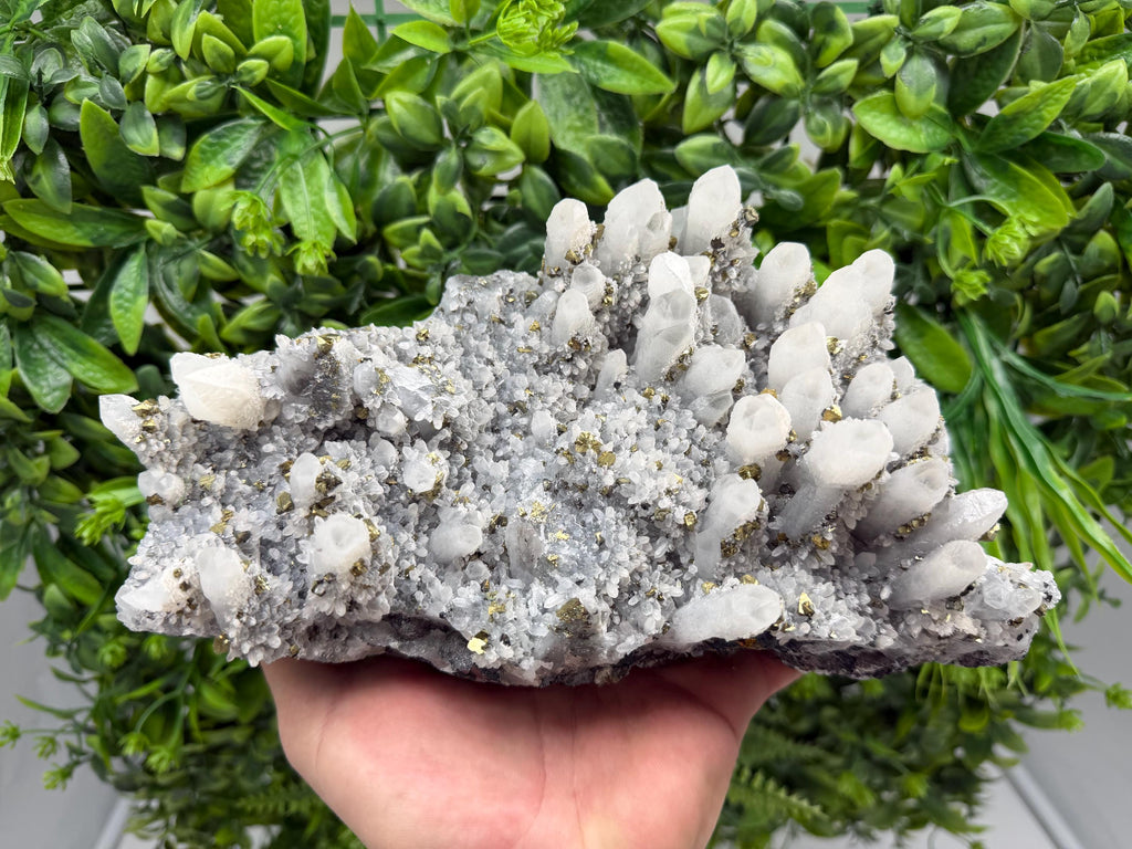 Chalcopyrite on Quartz Cluster, Krushev Dol Mine, Bulgaria, Mineral Specimen