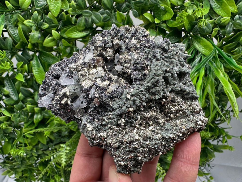 Pyrite Sphalerite on Green Quartz, Bulgaria Mineral Specimen