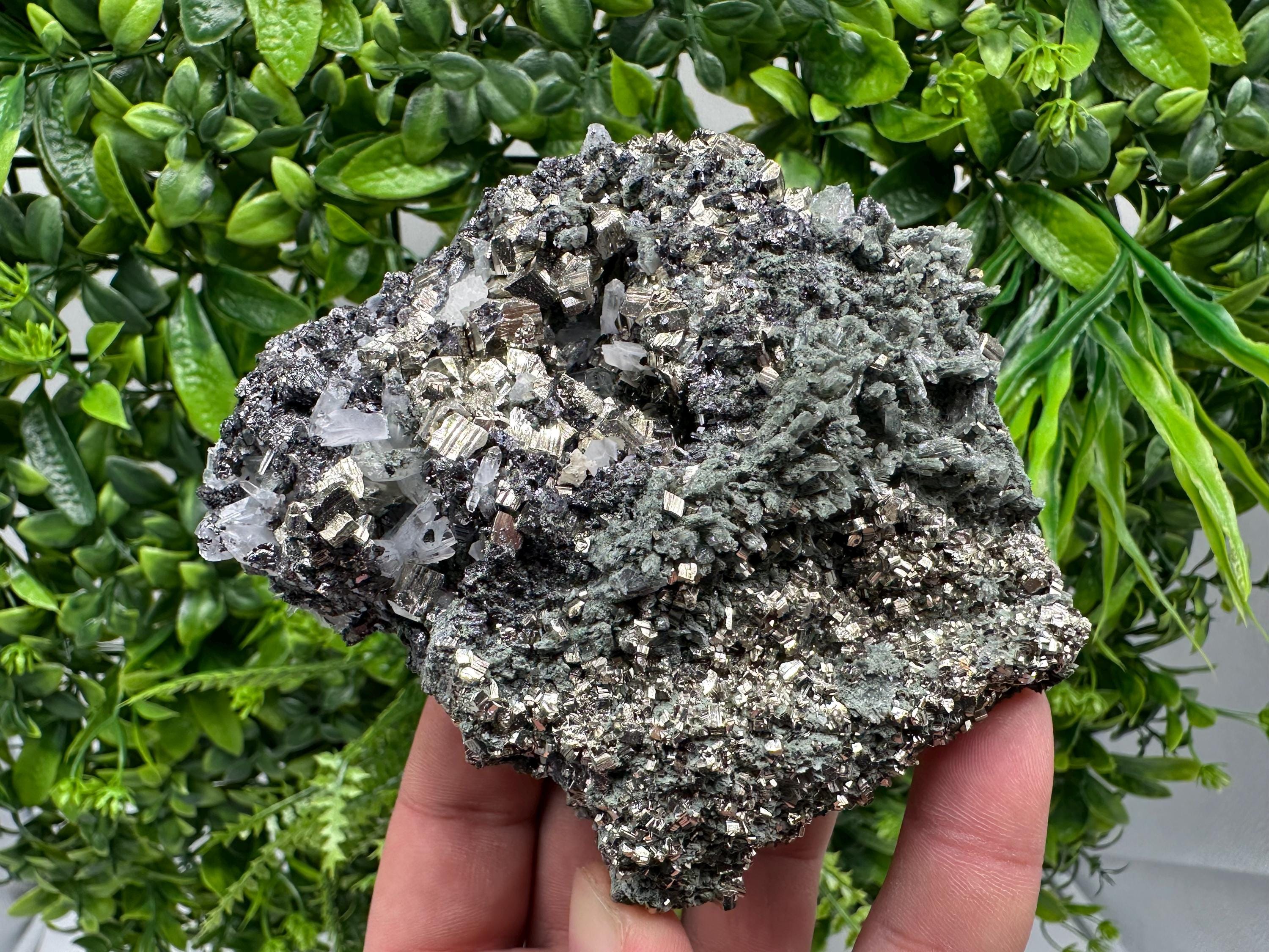 Pyrite Sphalerite on Green Quartz, Bulgaria Mineral Specimen