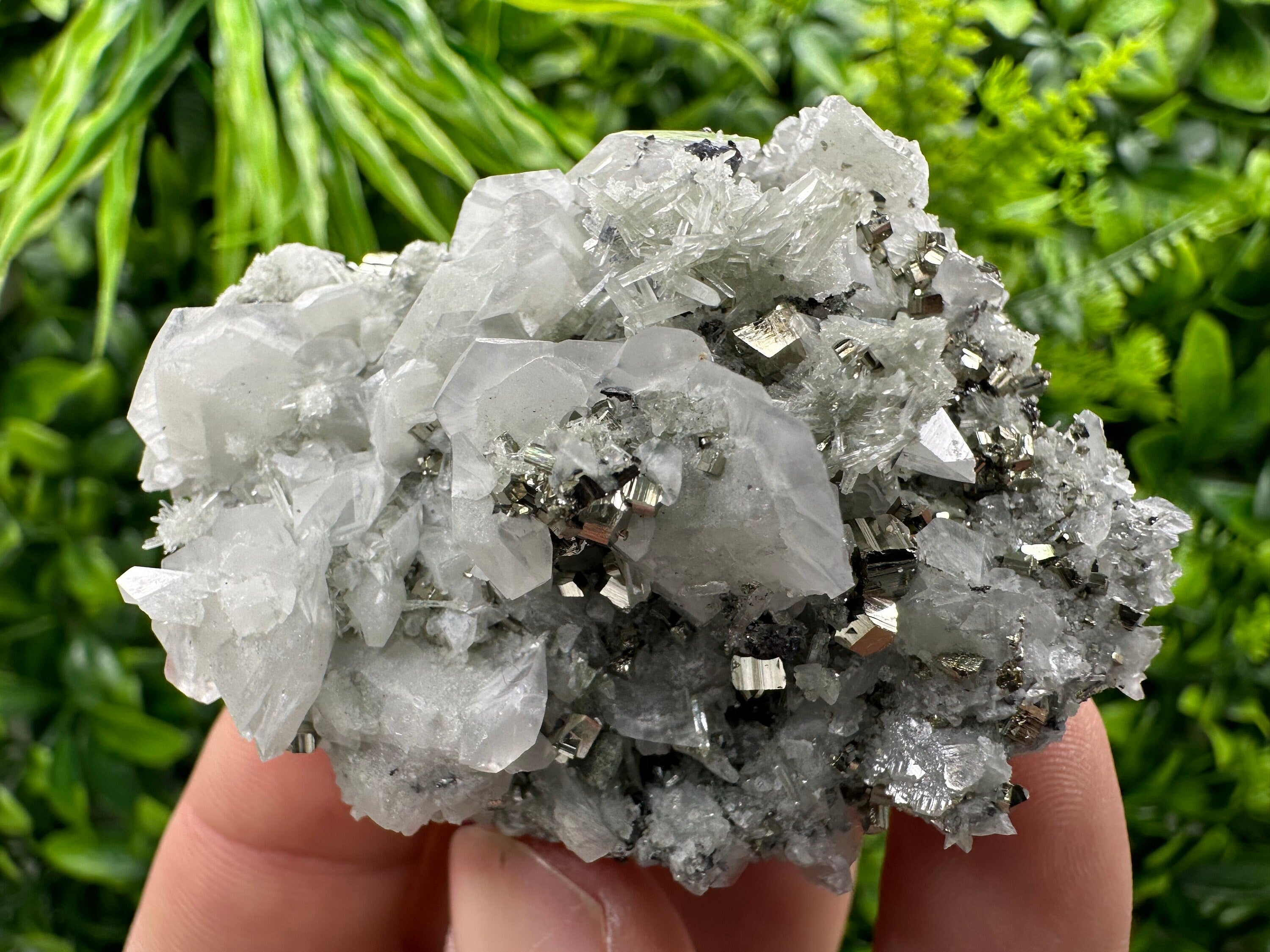 Pyrite Calcite on Quartz: Natural Mineral Specimen, Bulgaria