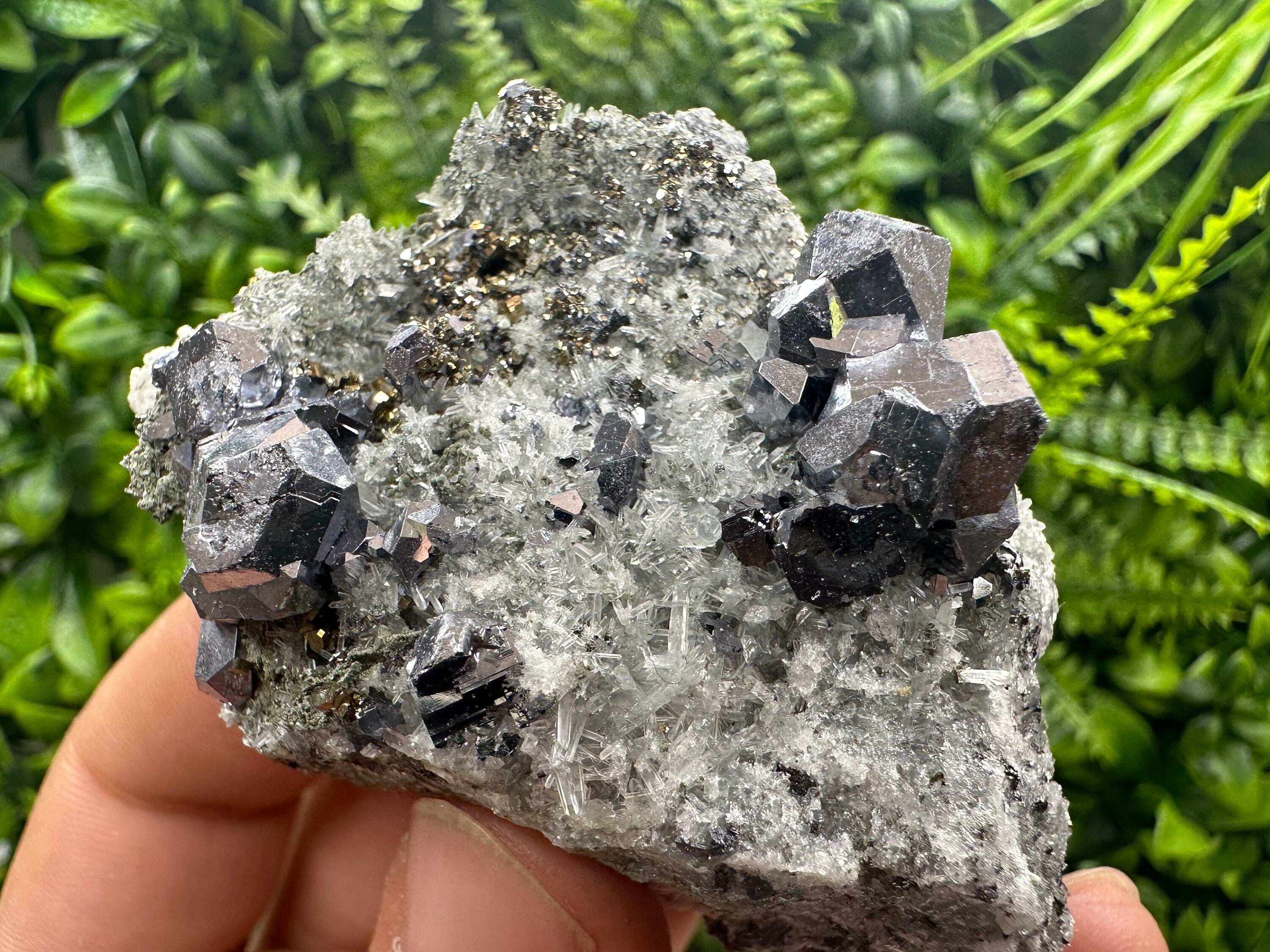 Galena Spinel Law Crystal on Quartz, Chlorite Mineral Specimen