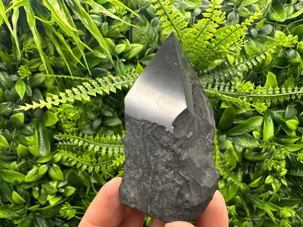 Polished Shungite Crystal Point (7cm): EMF Protection Stone