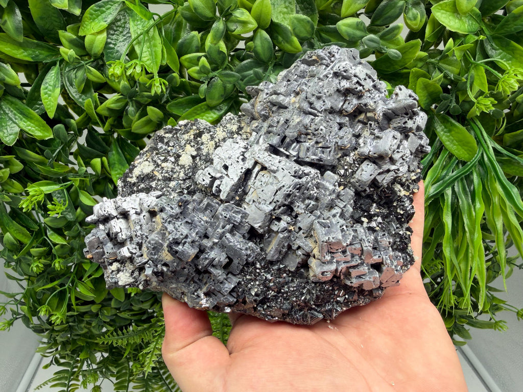 Natural Shiny Galena Cluster with Siderite and Quartz, Bulgaria Mine Specimen