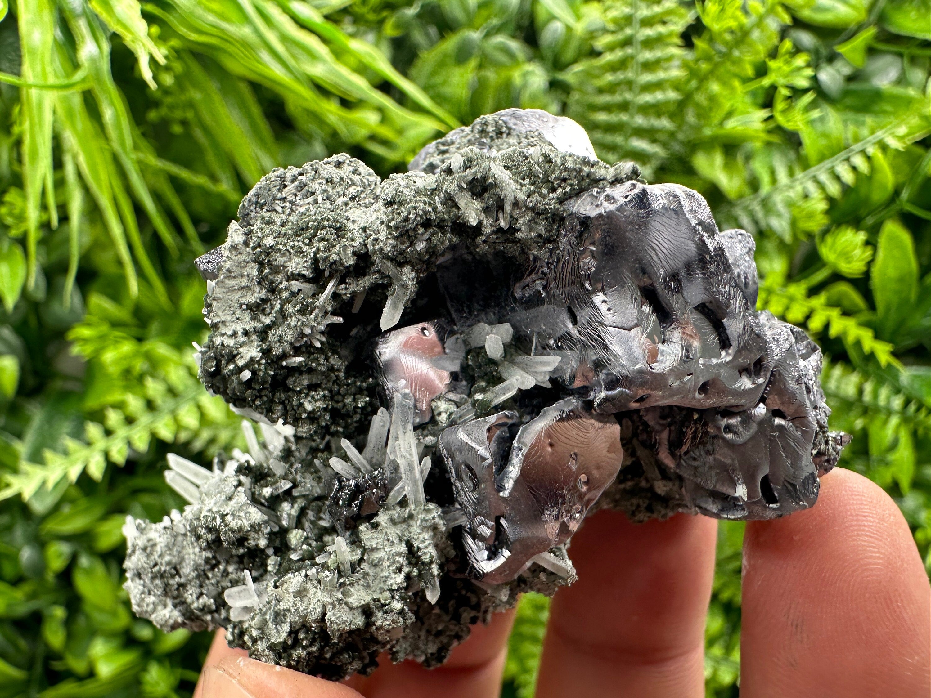 Galena on Sphalerite and Quartz: Borieva Mine Crystal Decor