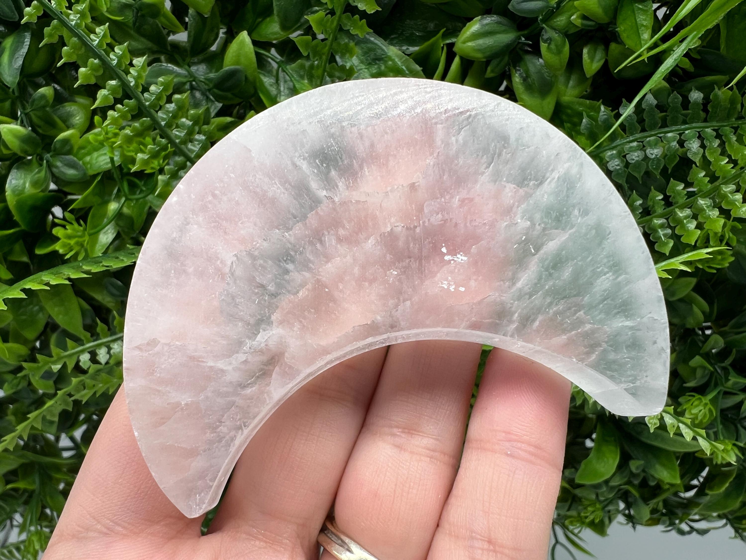 Polished Selenite Moon: Flat Crystal, Strong Energy (8/6cm)