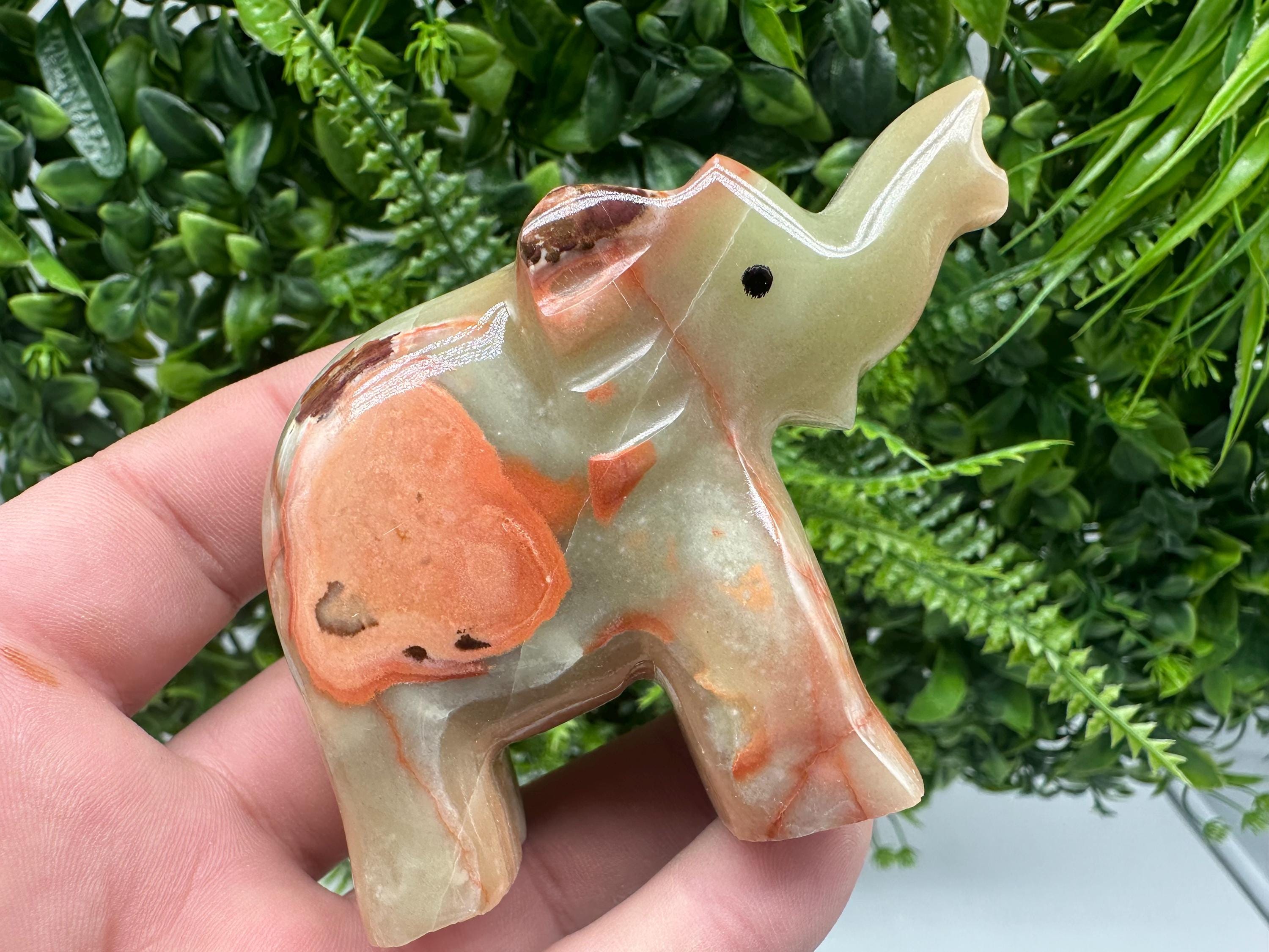 Onyx Elephant Figurine: Vintage Marble Stone Home Decor