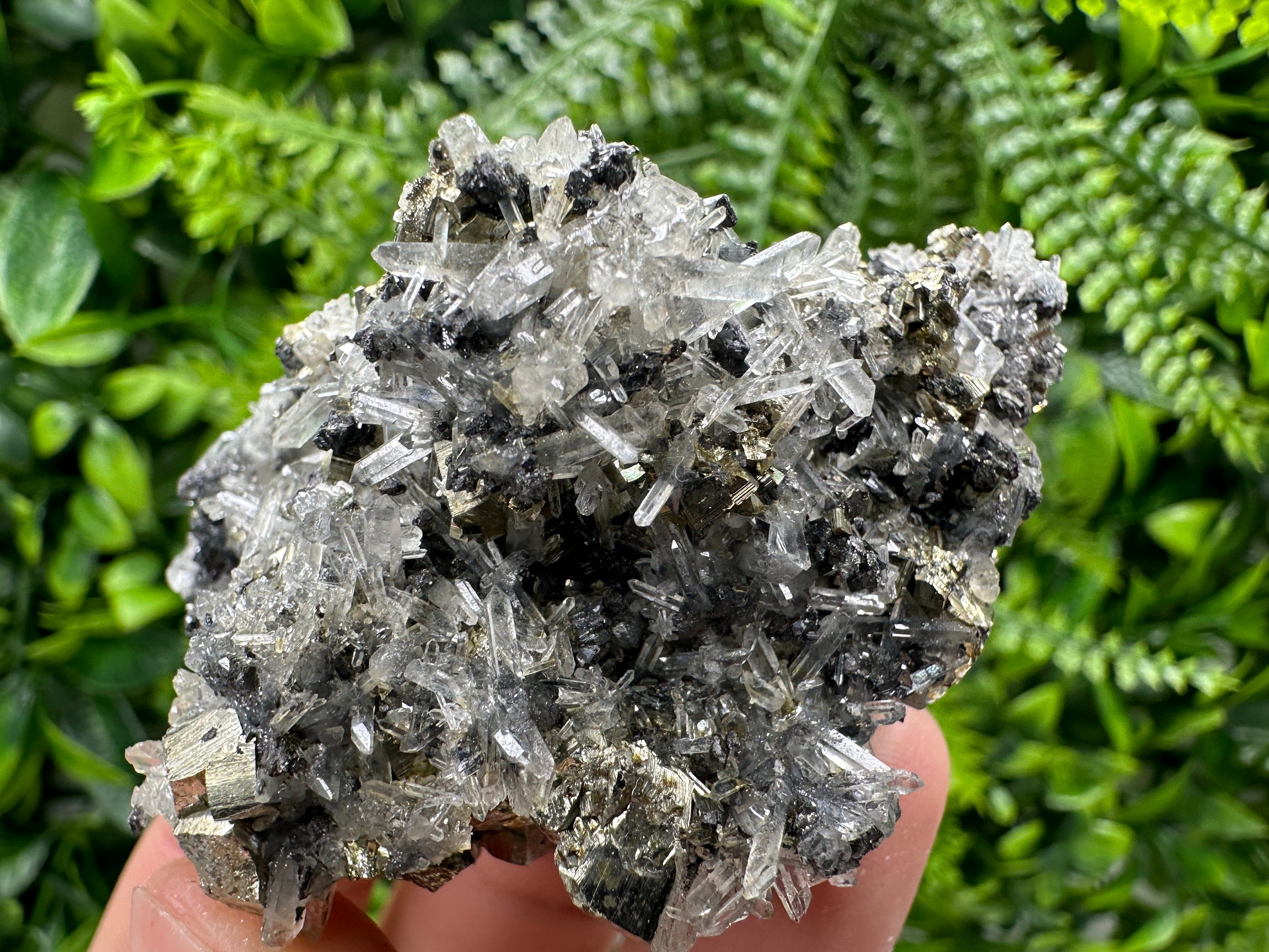 Pyrite on Quartz with Sphalerite, Borieva Mine Mineral Specimen