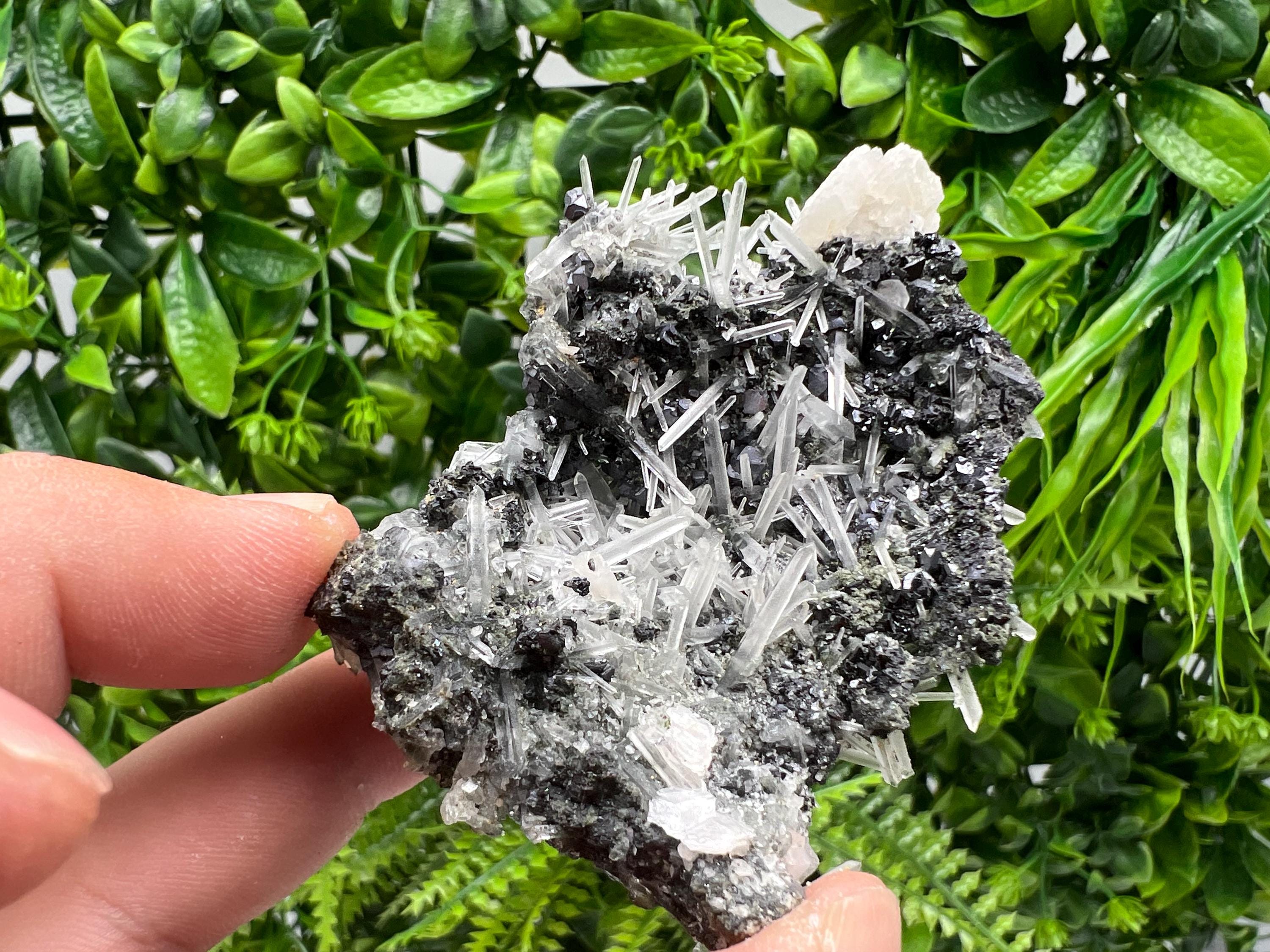 Wonderful Calcite,Sphalerite,Galena on Needle Quartz from Borieva mine,Madan,Bulgaria,natural,collectible mineral specimen,home decor stone