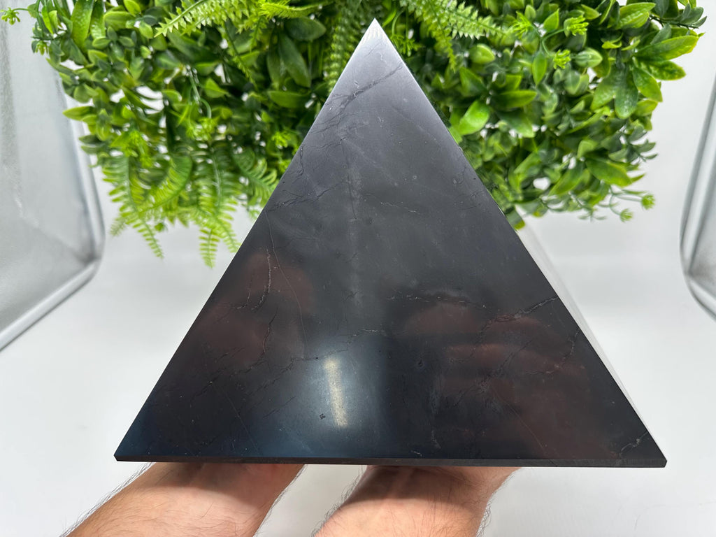 Large 25cm Polished Shungite Pyramid: EMF Protection & Healing