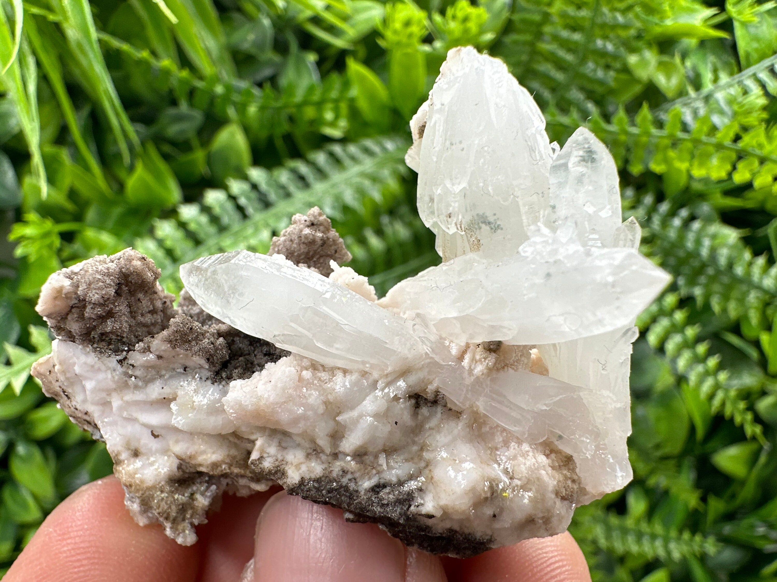 Quartz with Chlorite on Rhodochrosite and Siderite - Natural Crystal Decor