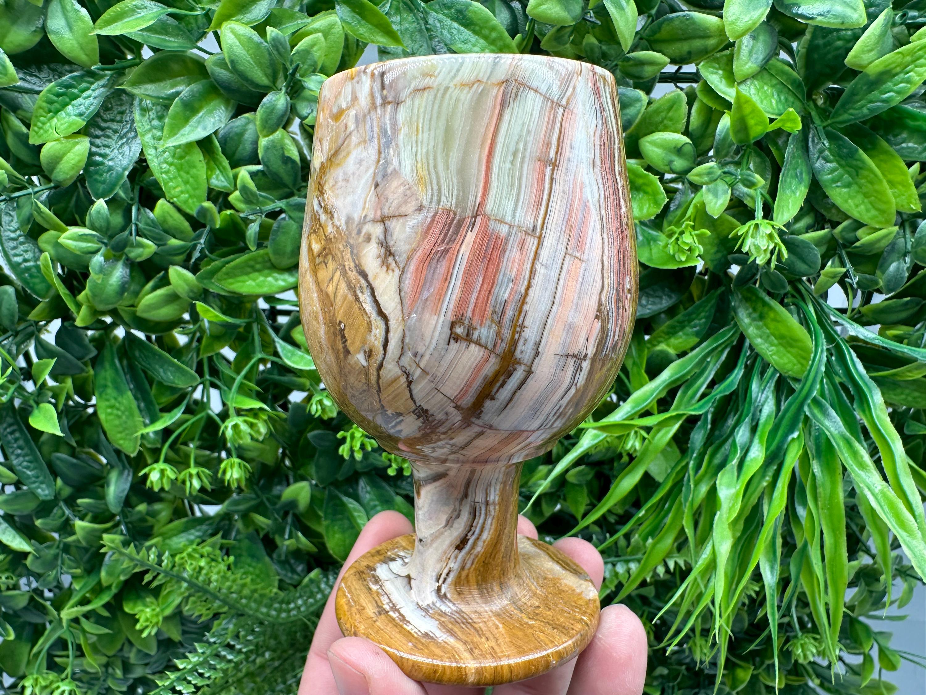 Vintage Onyx Wine Goblet: Natural Stone Barware (12cm)
