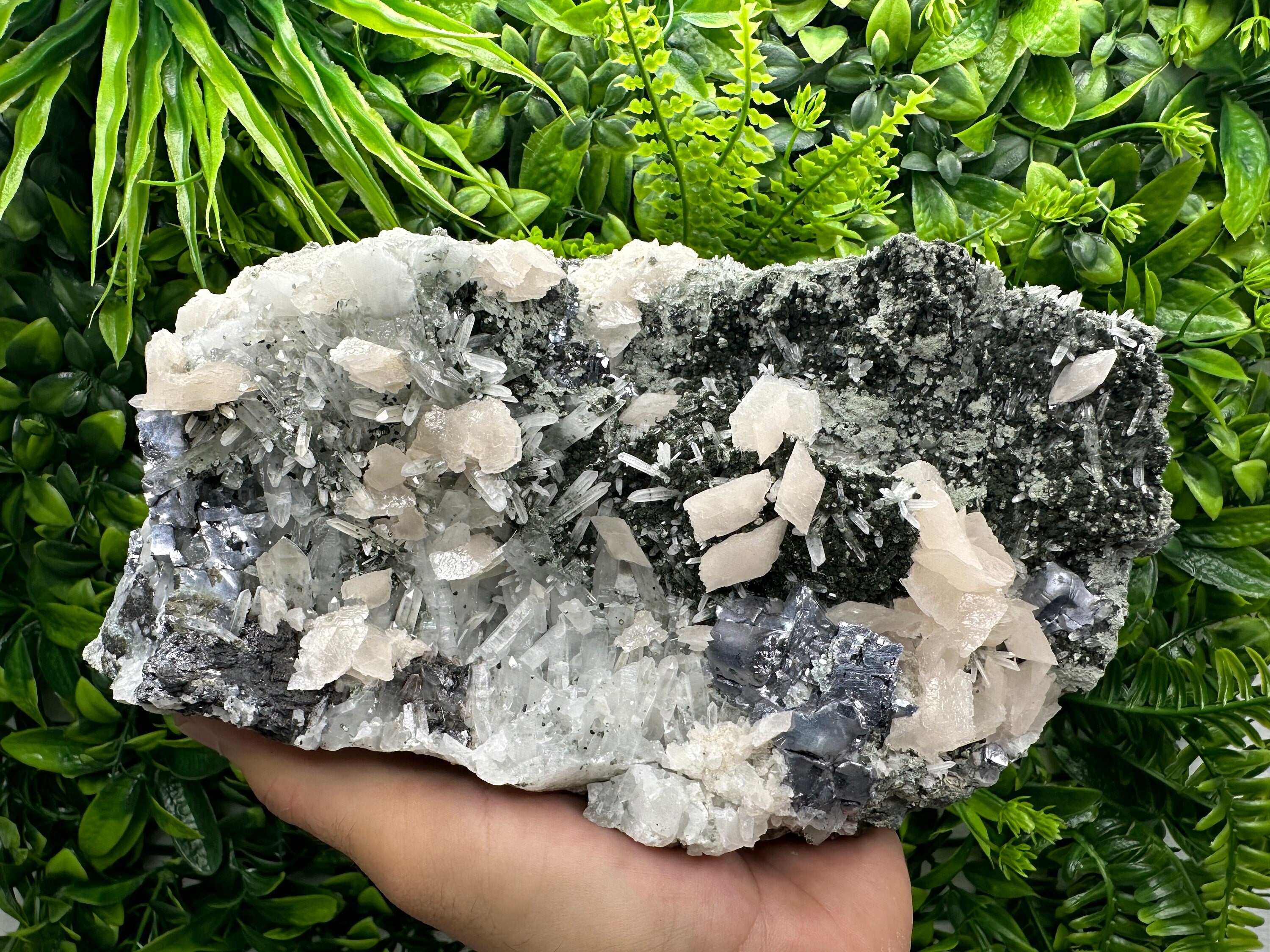 Galena Sphalerite Calcite on Quartz, Bulgaria Mineral Specimen