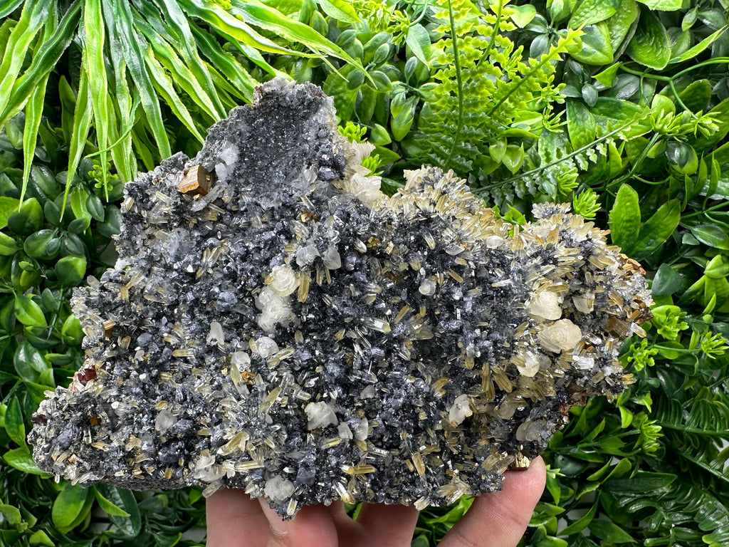 Pyrite Galena Calcite Sphalerite on Quartz Crystal: Borieva Bulgaria Decor Stone