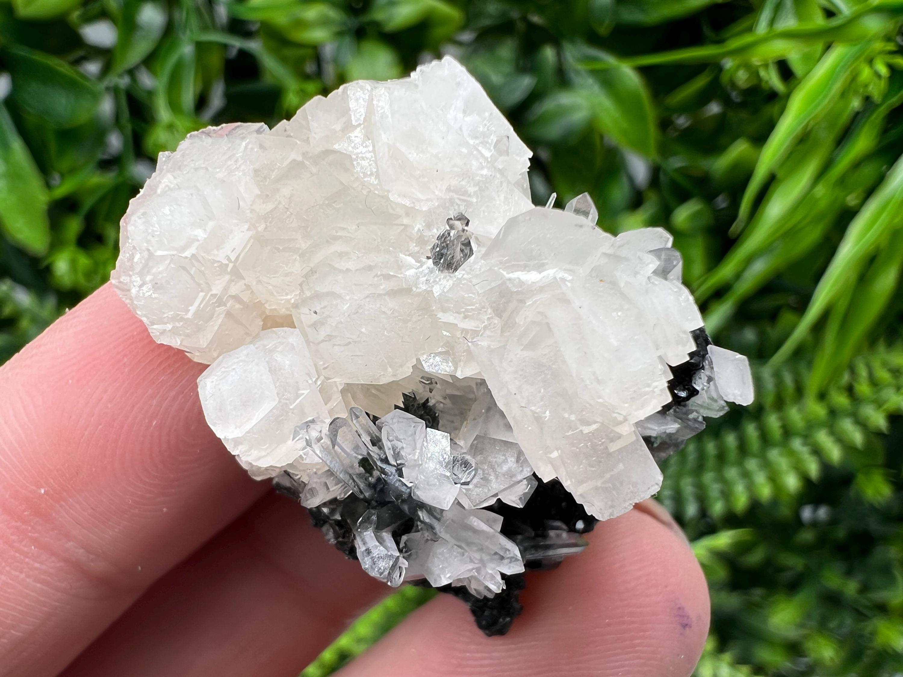 Quartz Crystal with Calcite and Chlorite - Borieva Mine, Bulgaria