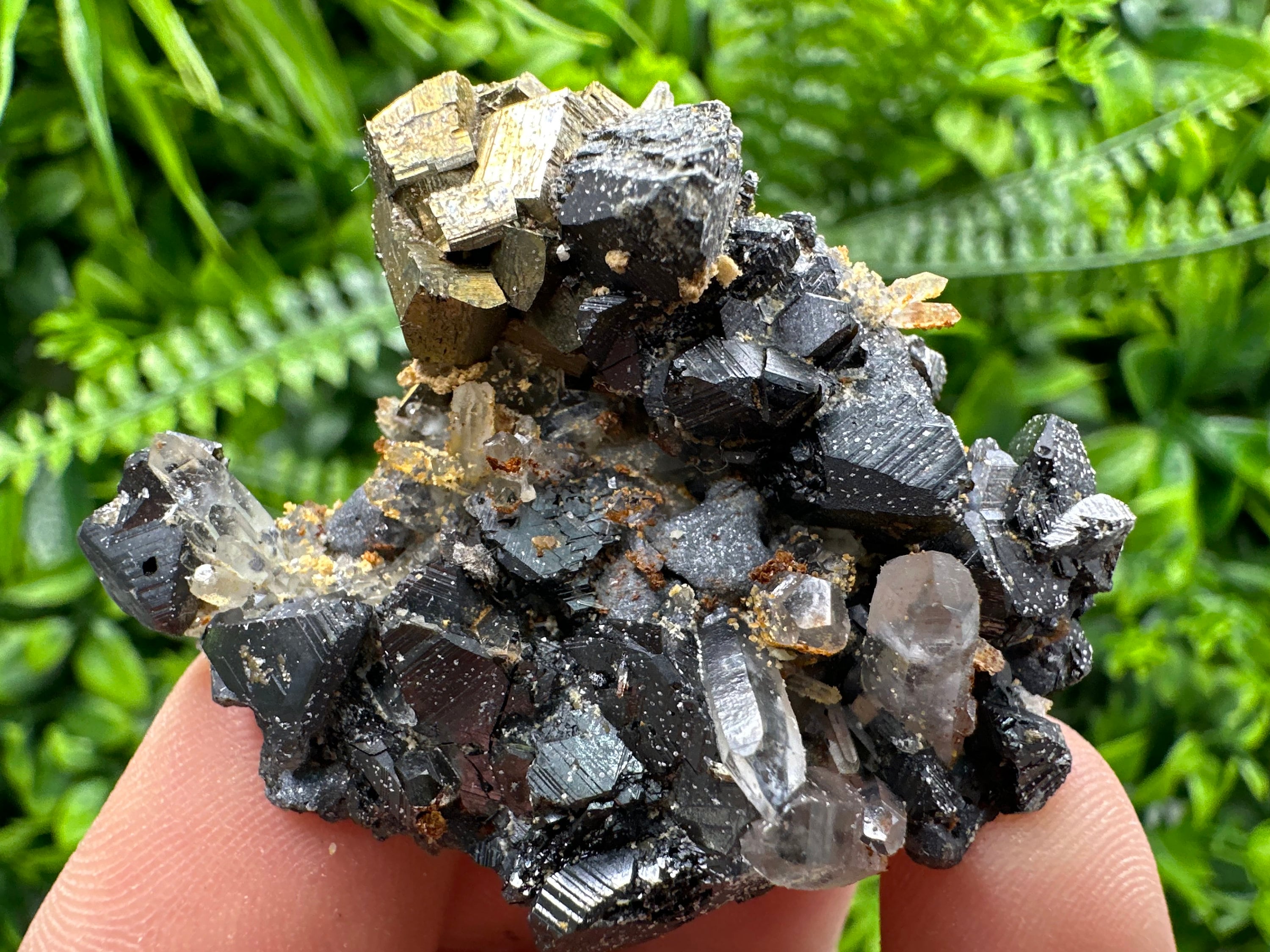 Rainbow Pyrite on Sphalerite with Quartz and Siderite, Collection Specimen