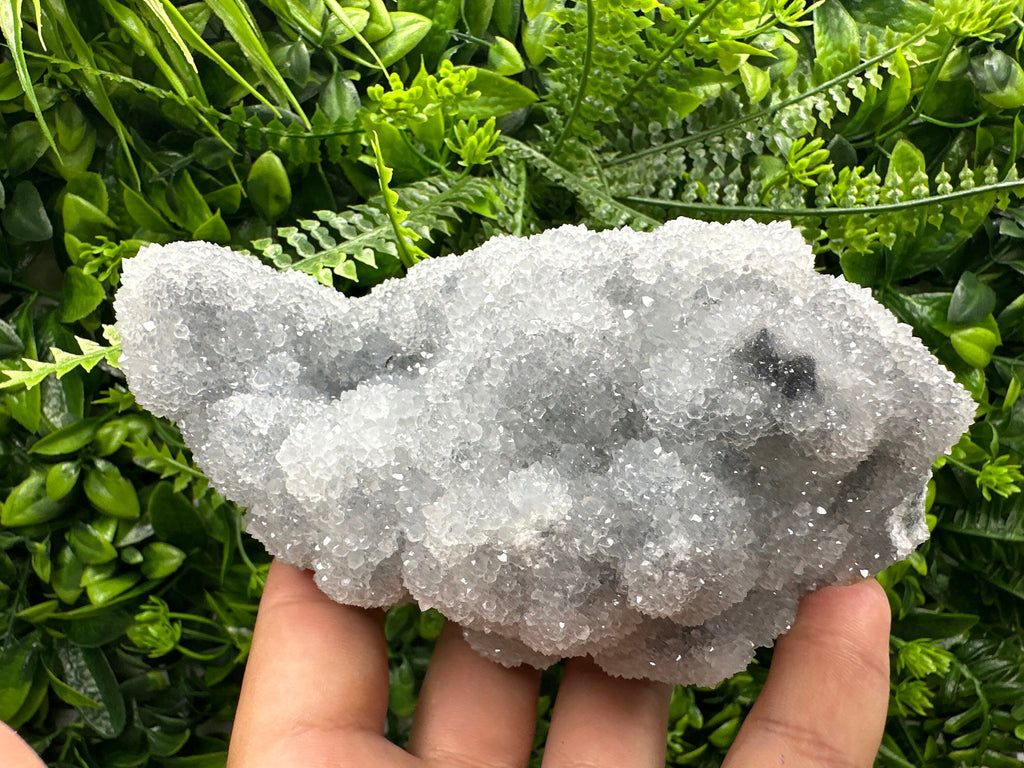 Blue Chalcedony Quartz Cluster, Chlorite Inclusions, Bulgaria Crystal Decor