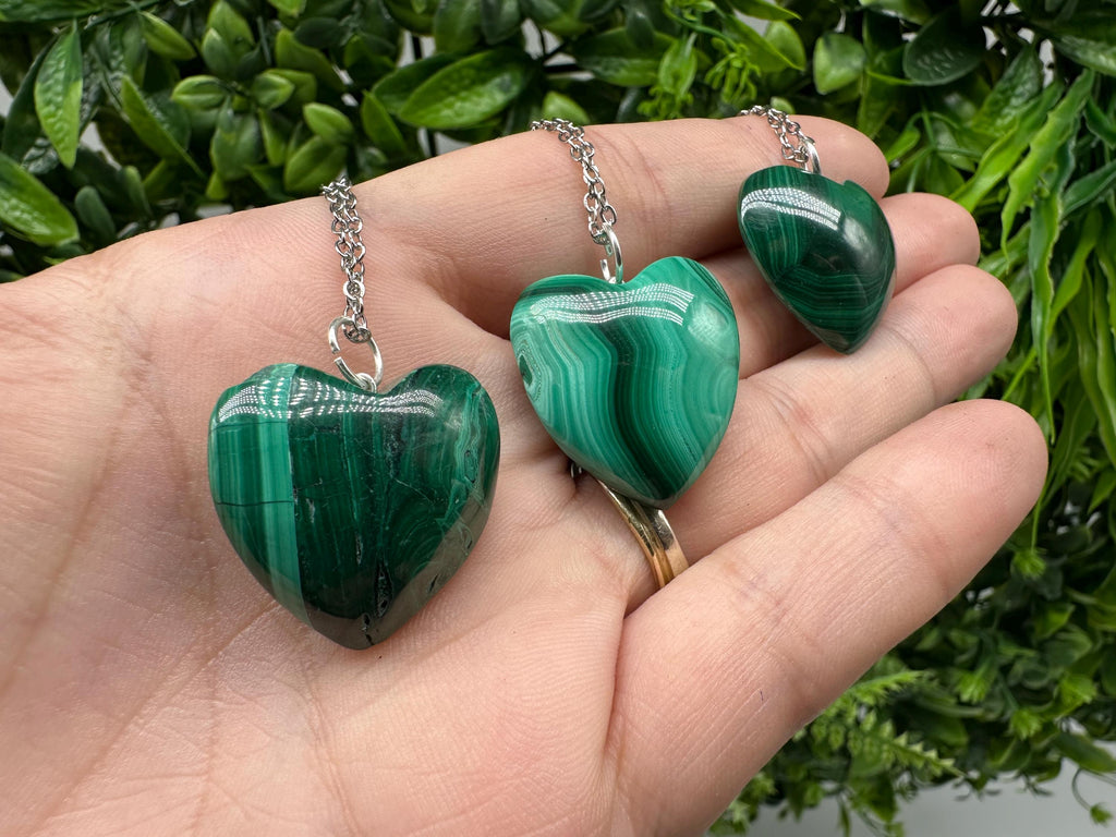 Large Natural Malachite Heart: Handmade Healing Reiki Bangle, 30mm
