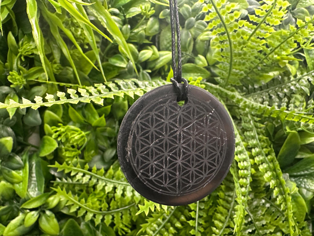 Shungite Flower of Life Pendant: EMF Protection Necklace