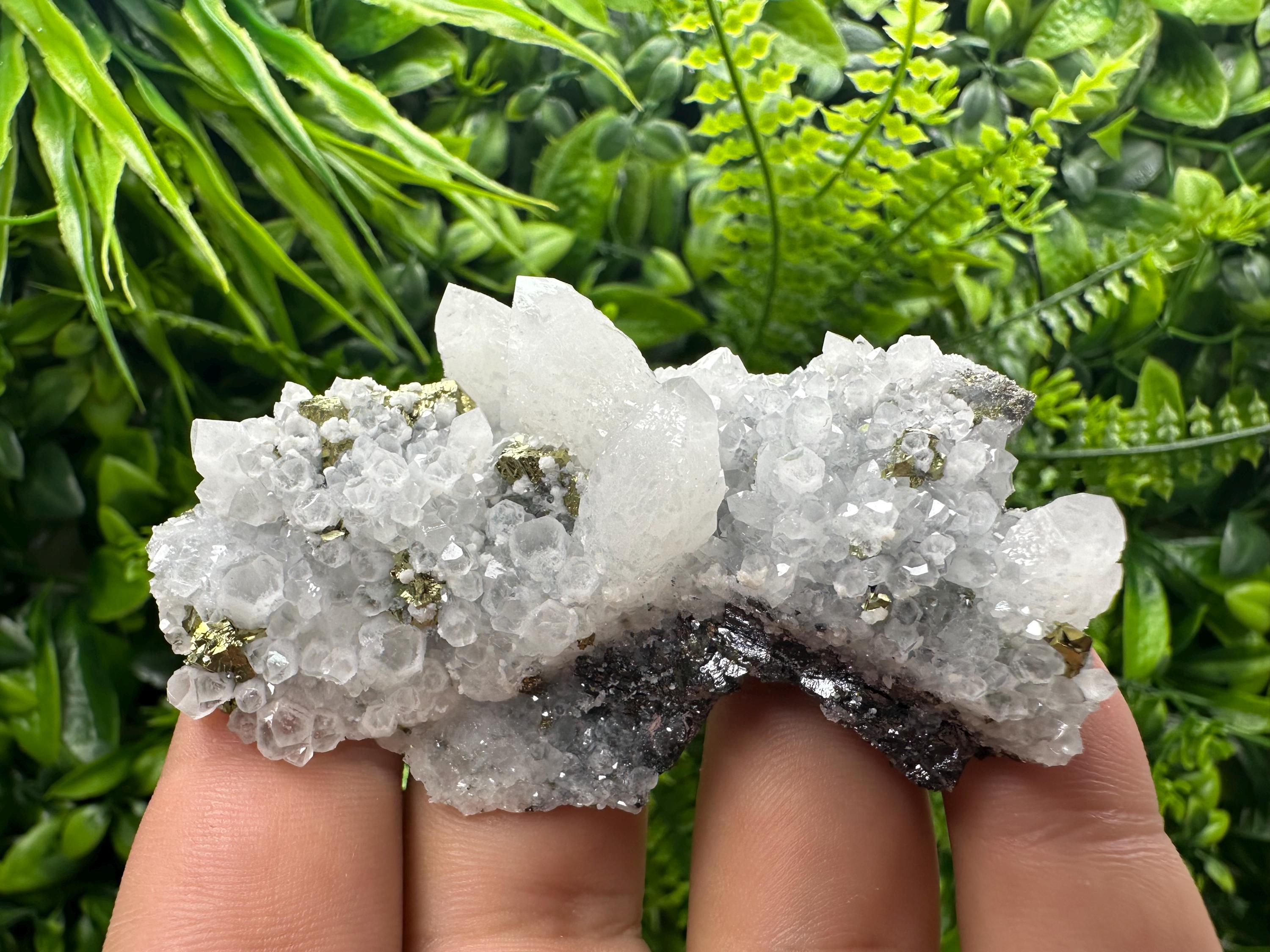 Chalcopyrite on Quartz Cluster, Krushev Dol Mine, Bulgaria, Mineral Specimen