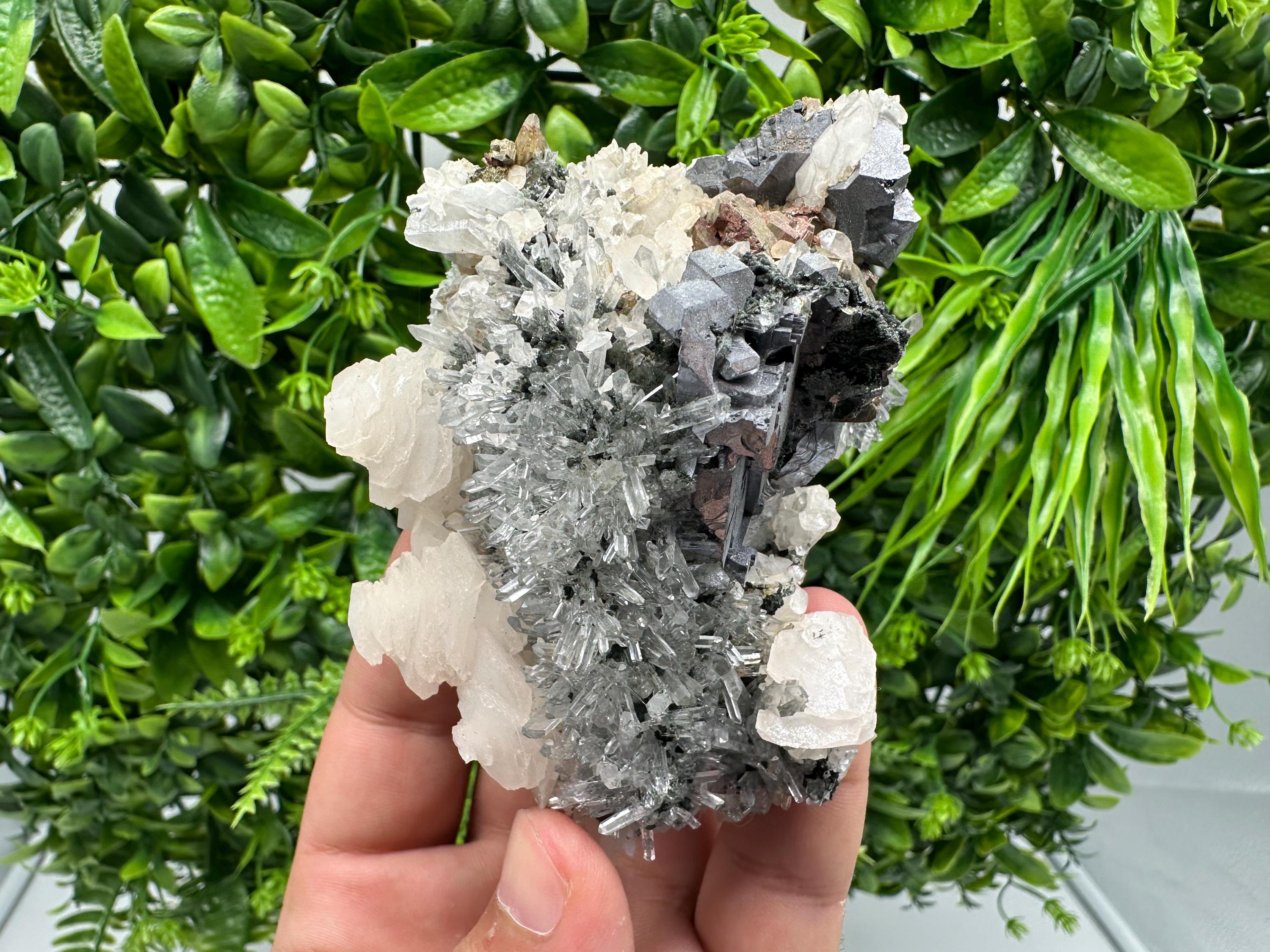 Galena Sphalerite Calcite on Quartz: Borieva Mine Crystal Decor