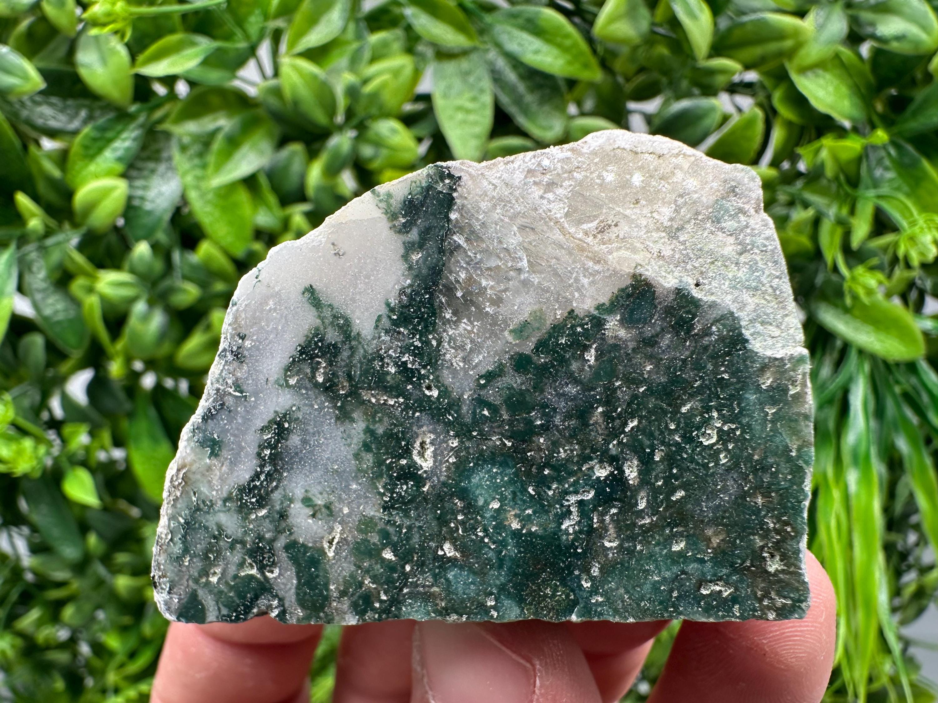 Polished Moss Agate Slab: Green Crystal Slice (6/4.5cm)