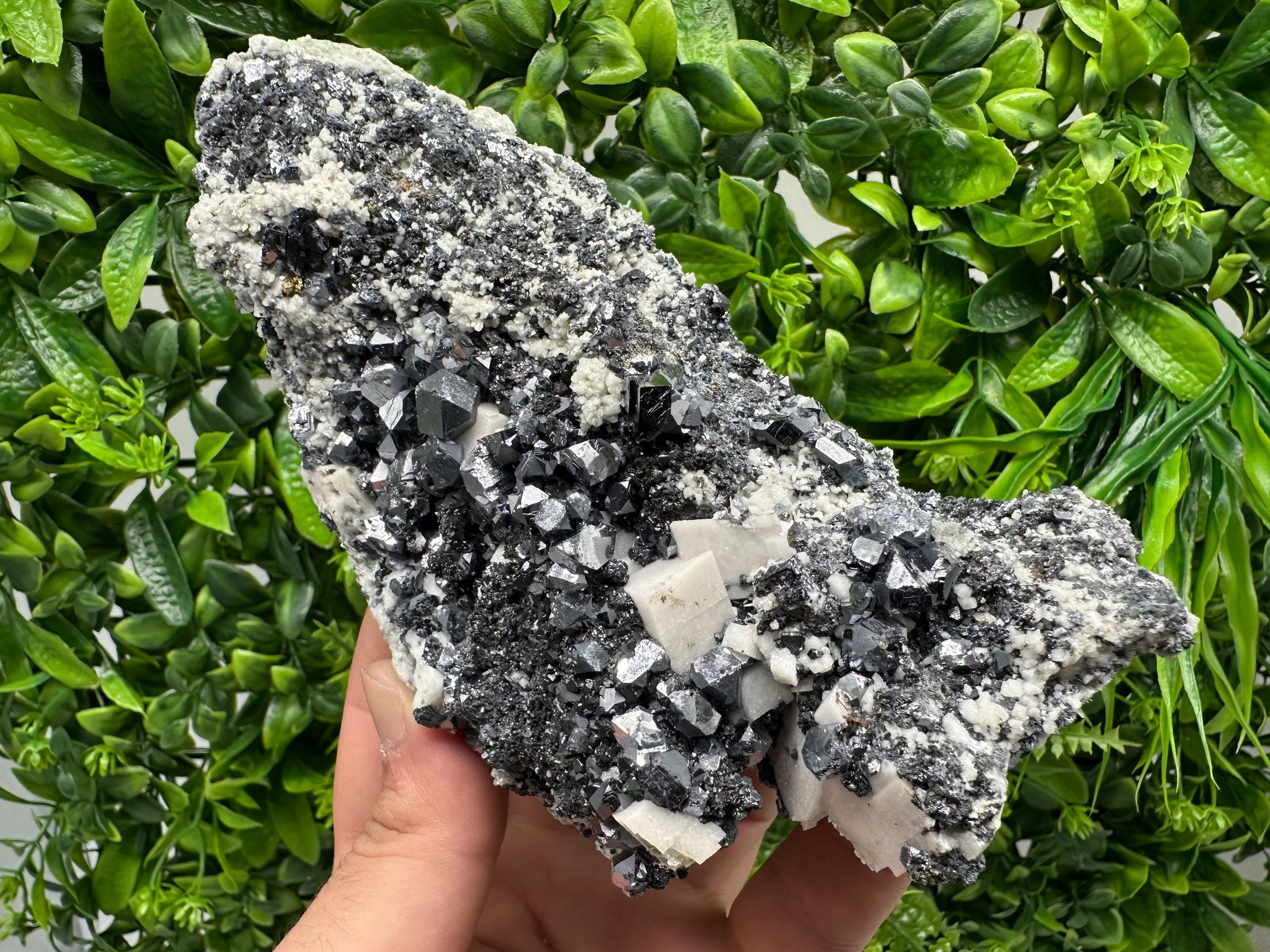 Aesthetic Shiny Galena,Chalcopyrite on Calcite and Quartz natural collection stone,rare minerals,gift,souvenir,home decor Borieva Bulgaria
