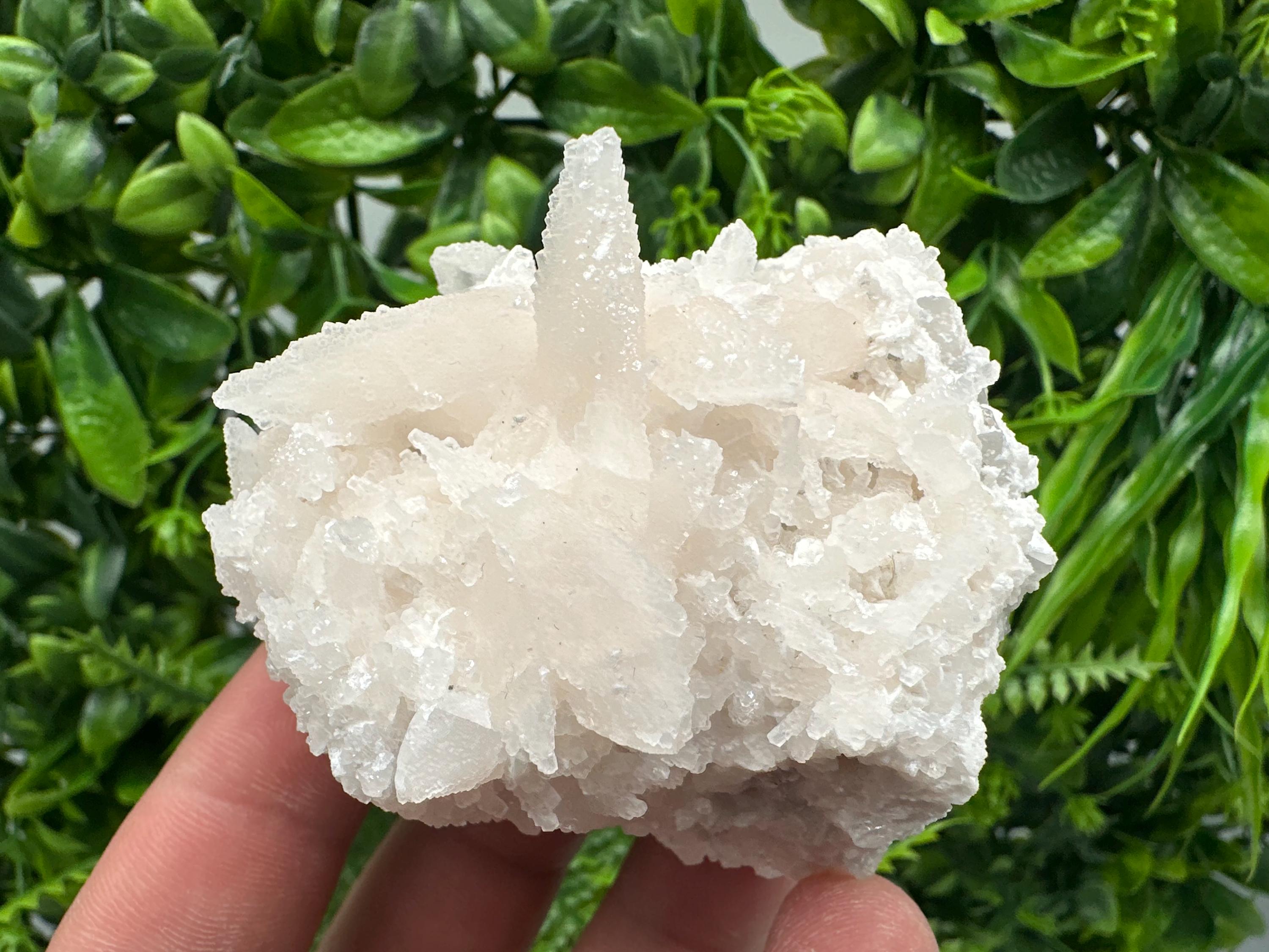 Calcite on Green Quartz: Djurcovo Mine, Bulgaria