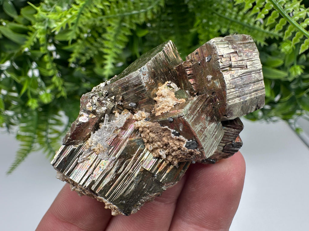 Rainbow Pyrite with Calcite, Natural Crystal Mineral Decor