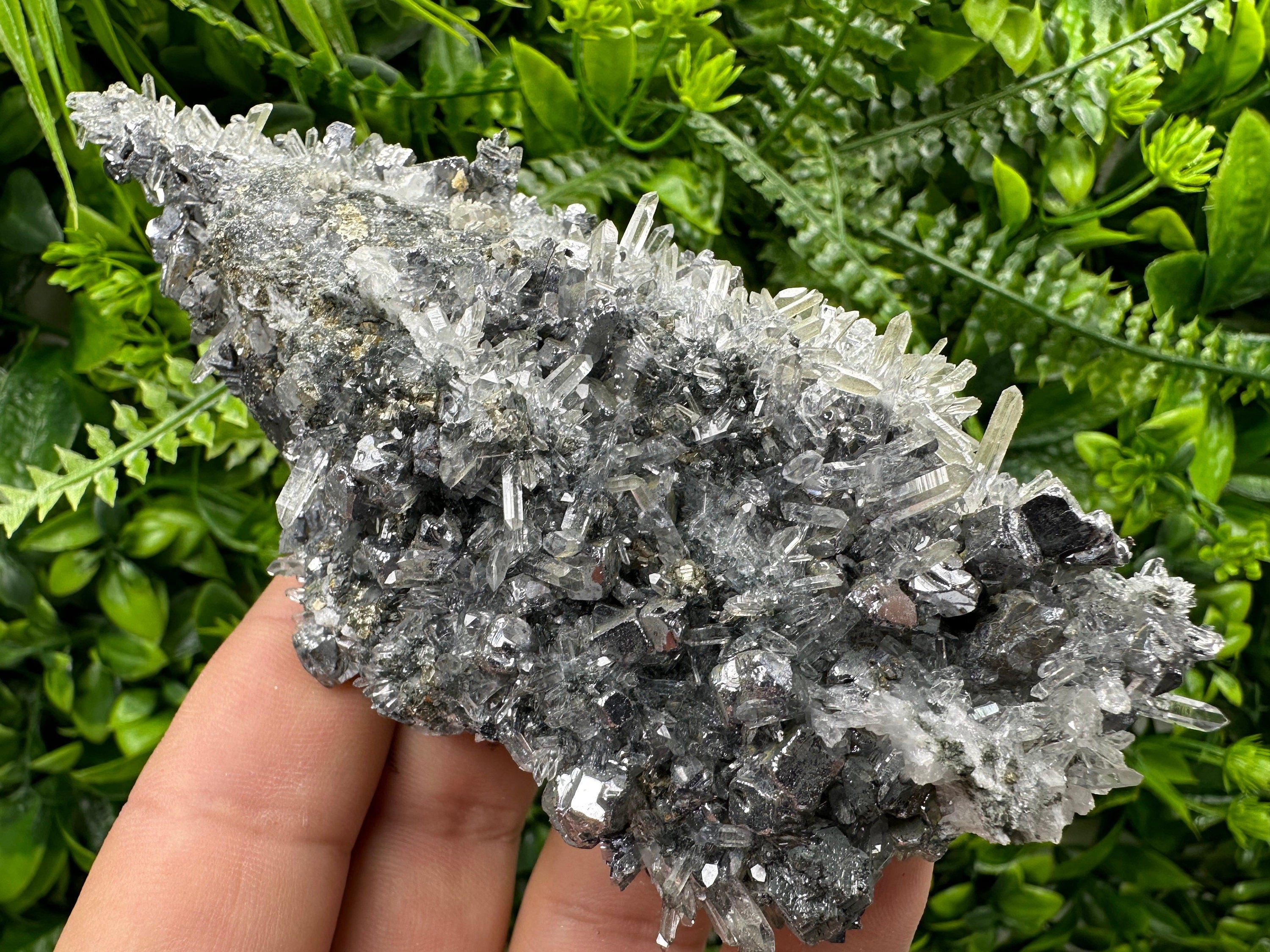 Galena on Quartz with Pyrite: Natural Crystal Home Decor Stone