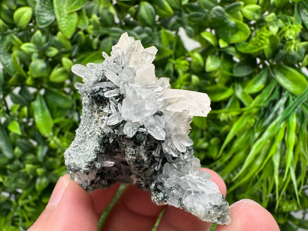 Quartz Calcite Mineral Specimen on Chlorite, Bulgaria Crystal Decor