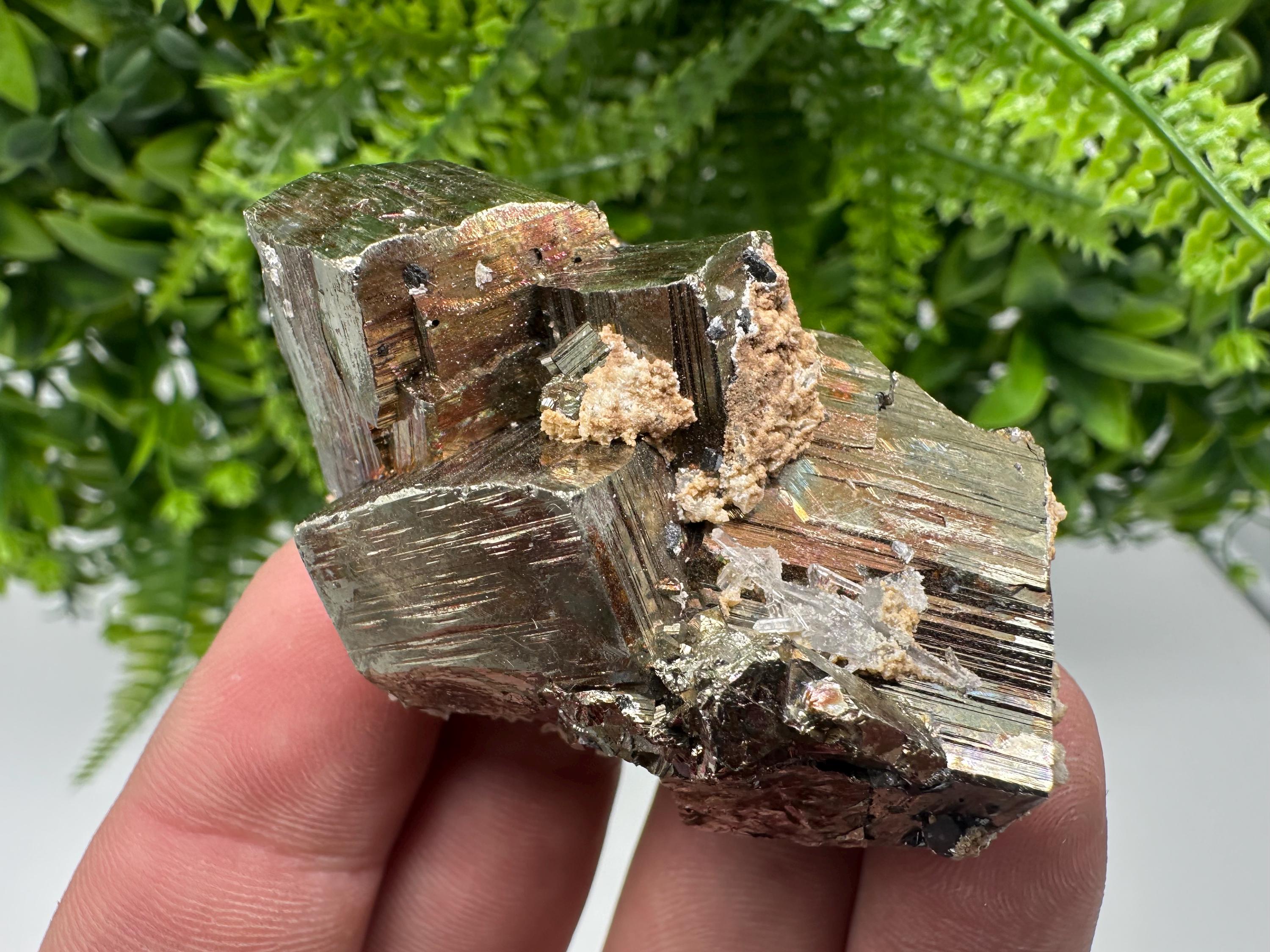 Rainbow Pyrite with Calcite, Natural Crystal Mineral Decor