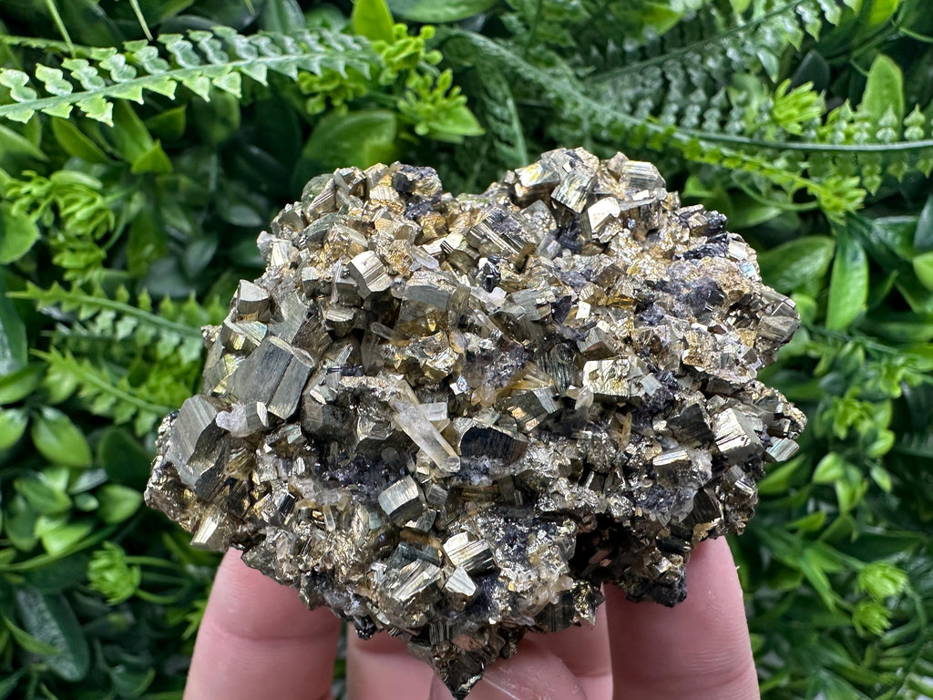 Rainbow Pyrite Cluster on Sphalerite Quartz, Borieva Mine Mineral Specimen