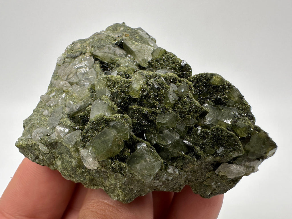 Rare Green Epidote with Quartz Crystals: Sparkly Rainbow Mineral Decor