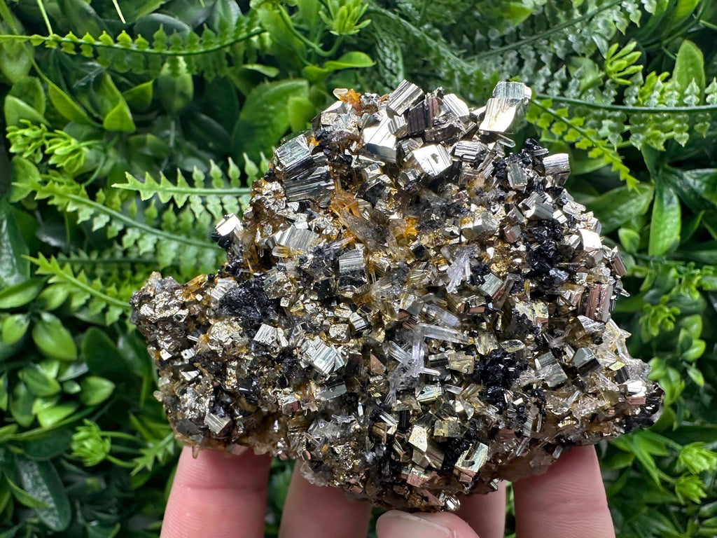 Rainbow Pyrite Cluster on Sphalerite Quartz, Borieva Mine Mineral Specimen