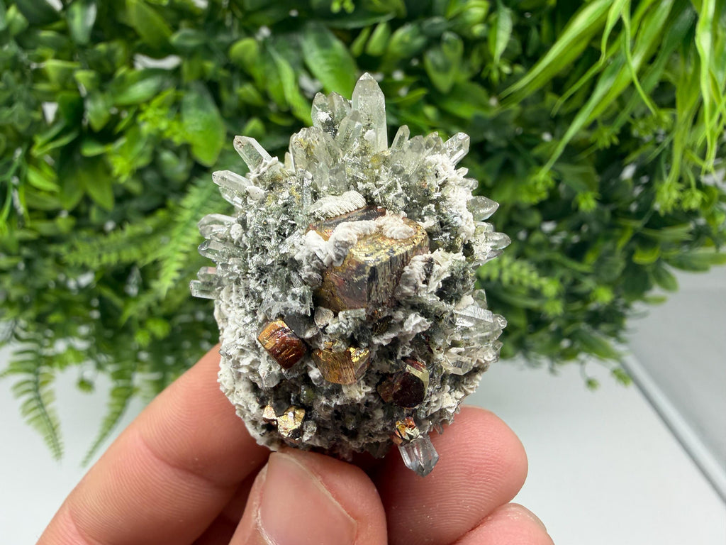 Pyrite Galena on Green Quartz, Chlorite Mineral Specimen, Bulgaria