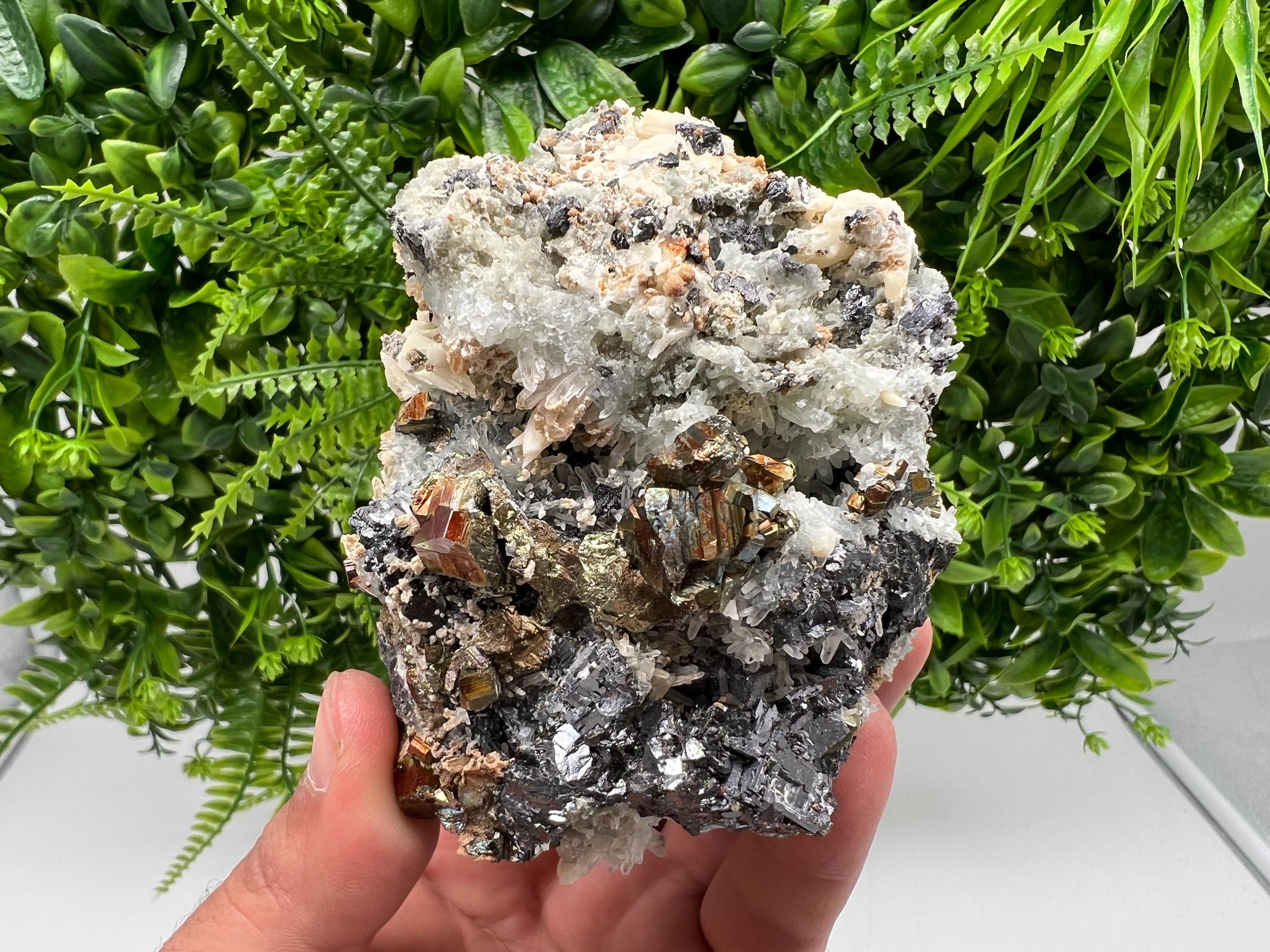Wonderful Rainbow Pyrite,Sphalerite on Quartz from 9 th September mine,Madan,Bulgaria natural,collectibles mineral specimen,home decor stone