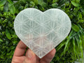 Selenite Heart with Flower of Life Selenite Charging Plate Crystal Charging Dish Sacred Geometry Crystal Reiki Healing Spiritual Altar Decor