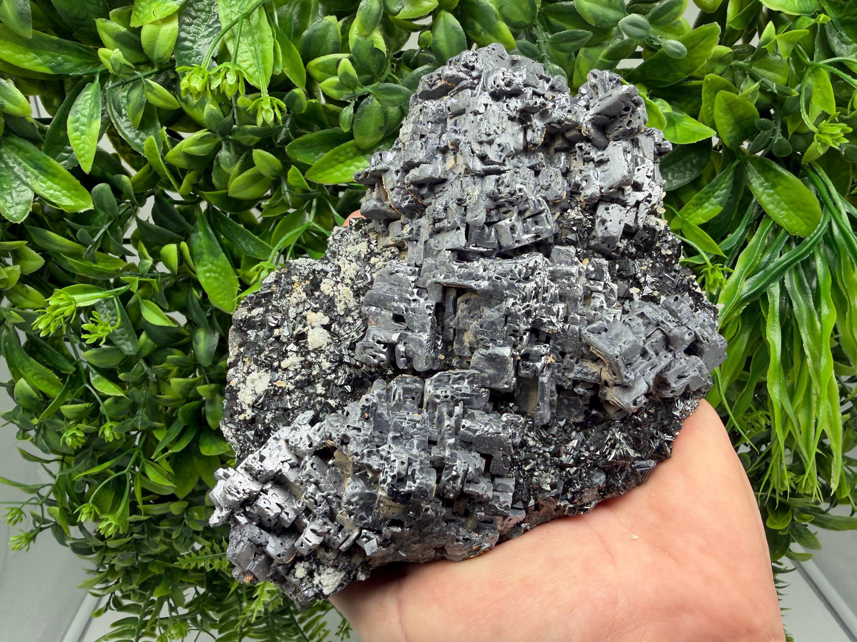 Natural Shiny Galena Cluster with Siderite and Quartz, Bulgaria Mine Specimen