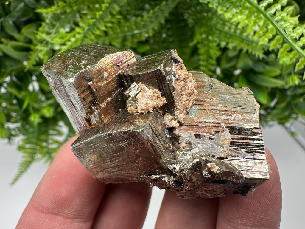 Rainbow Pyrite with Calcite, Natural Crystal Mineral Decor