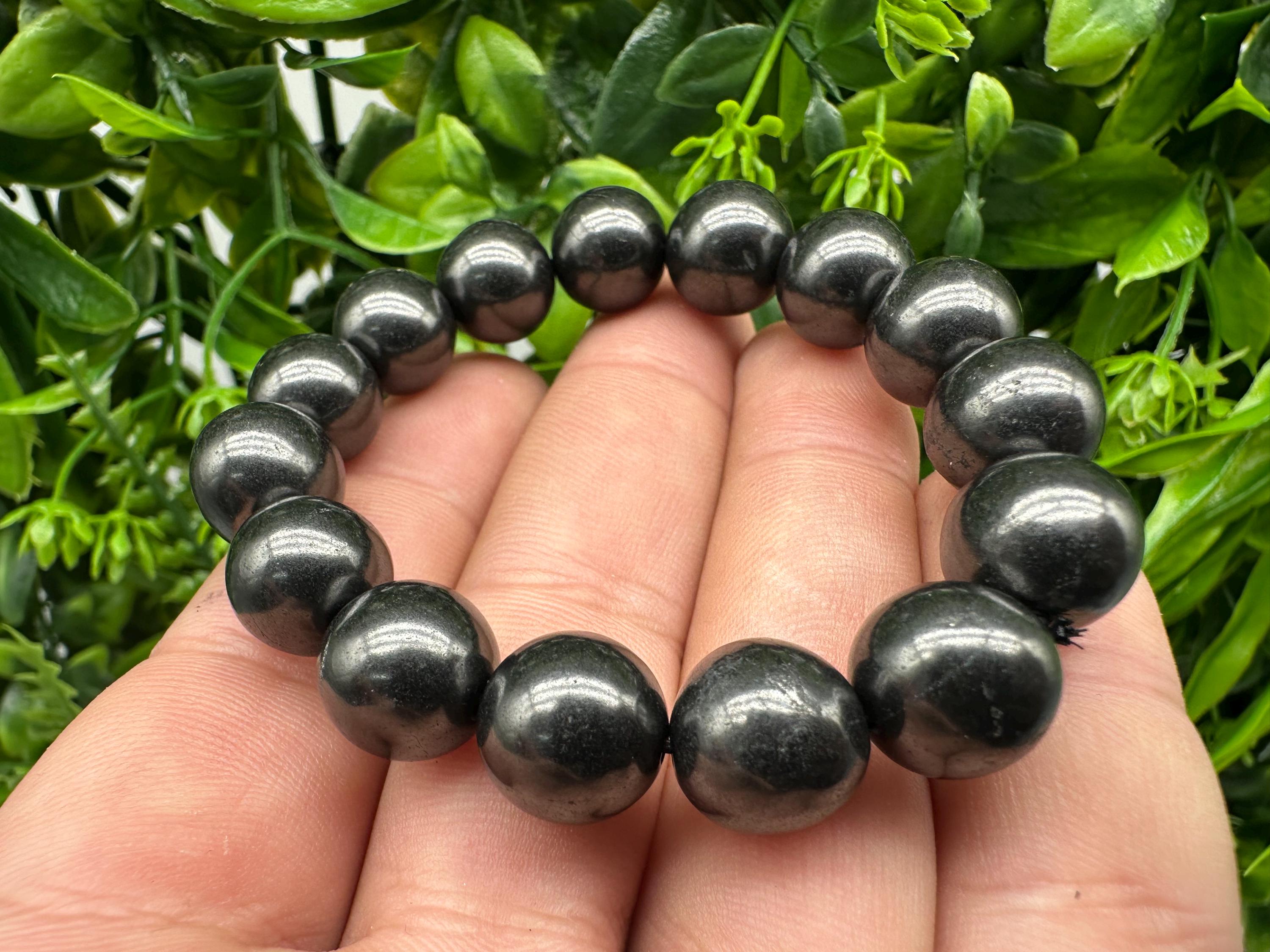 Shungite Bracelet: Natural Gemstone, EMF Protection, 10mm Beaded Bracelet
